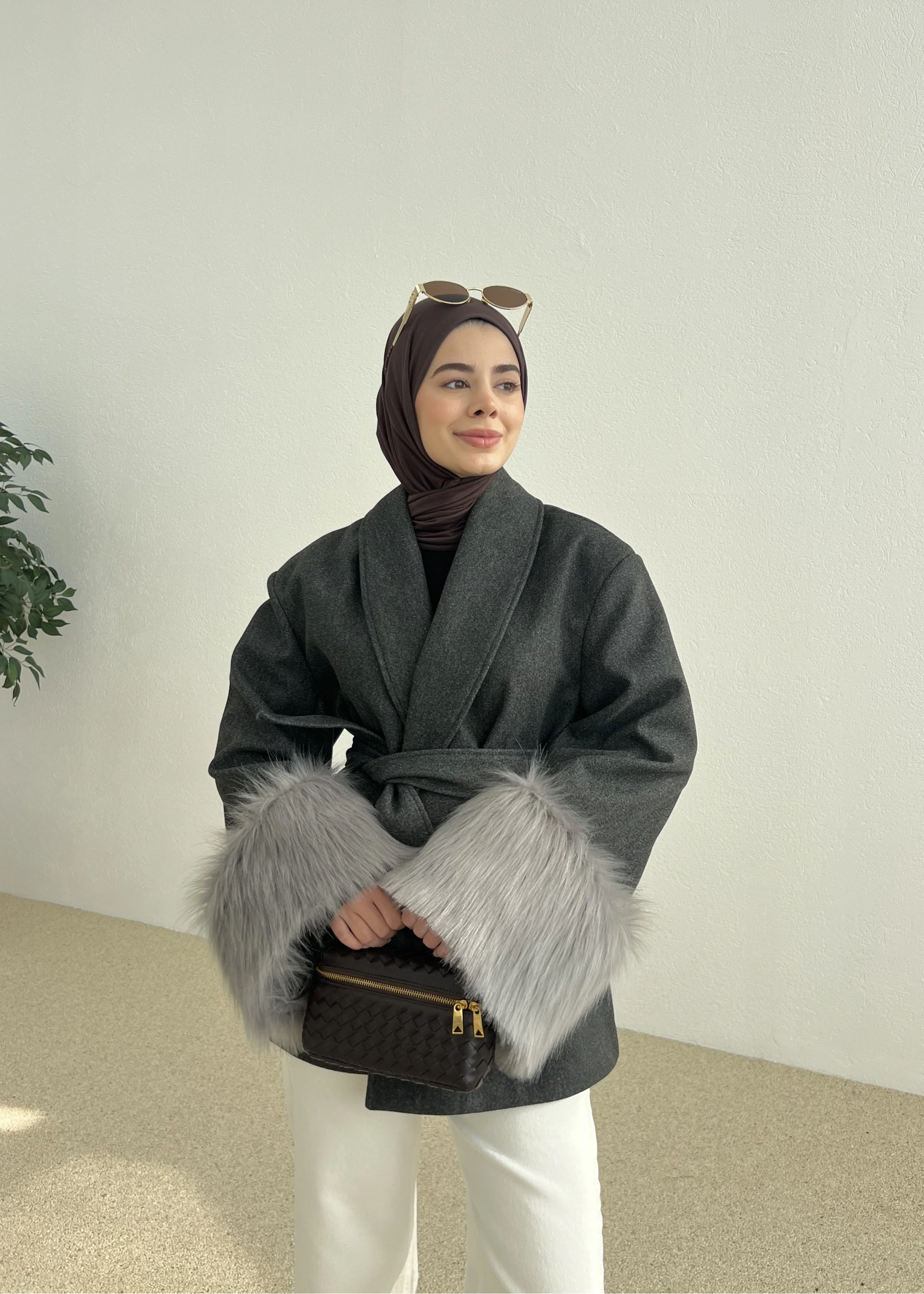 KOL KÜRKLÜ KABAN ANTRASİT