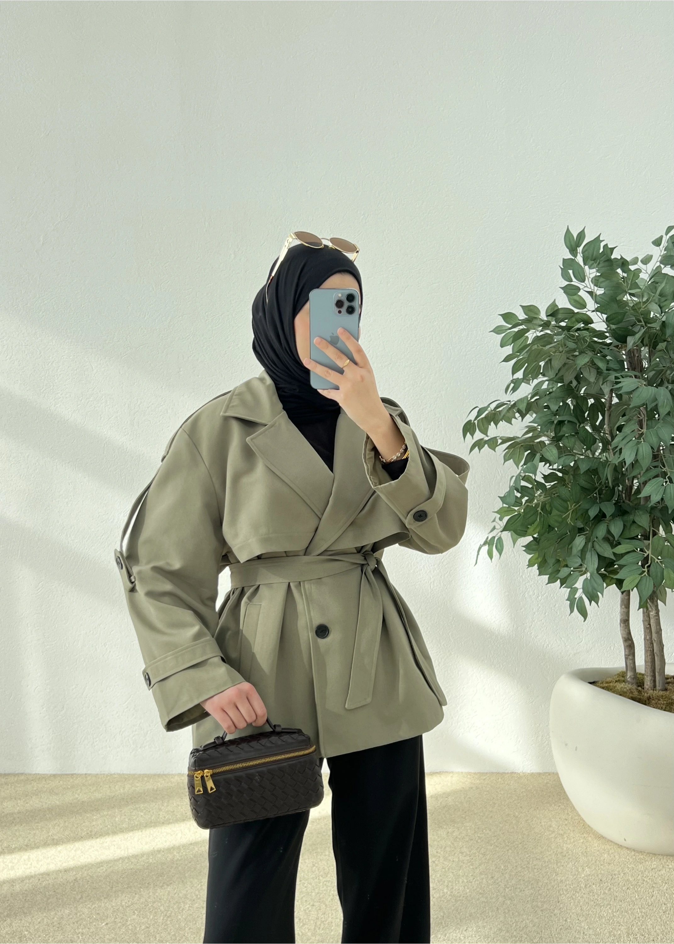 KUŞAKLI ASTARLI TRENÇKOT yeşil