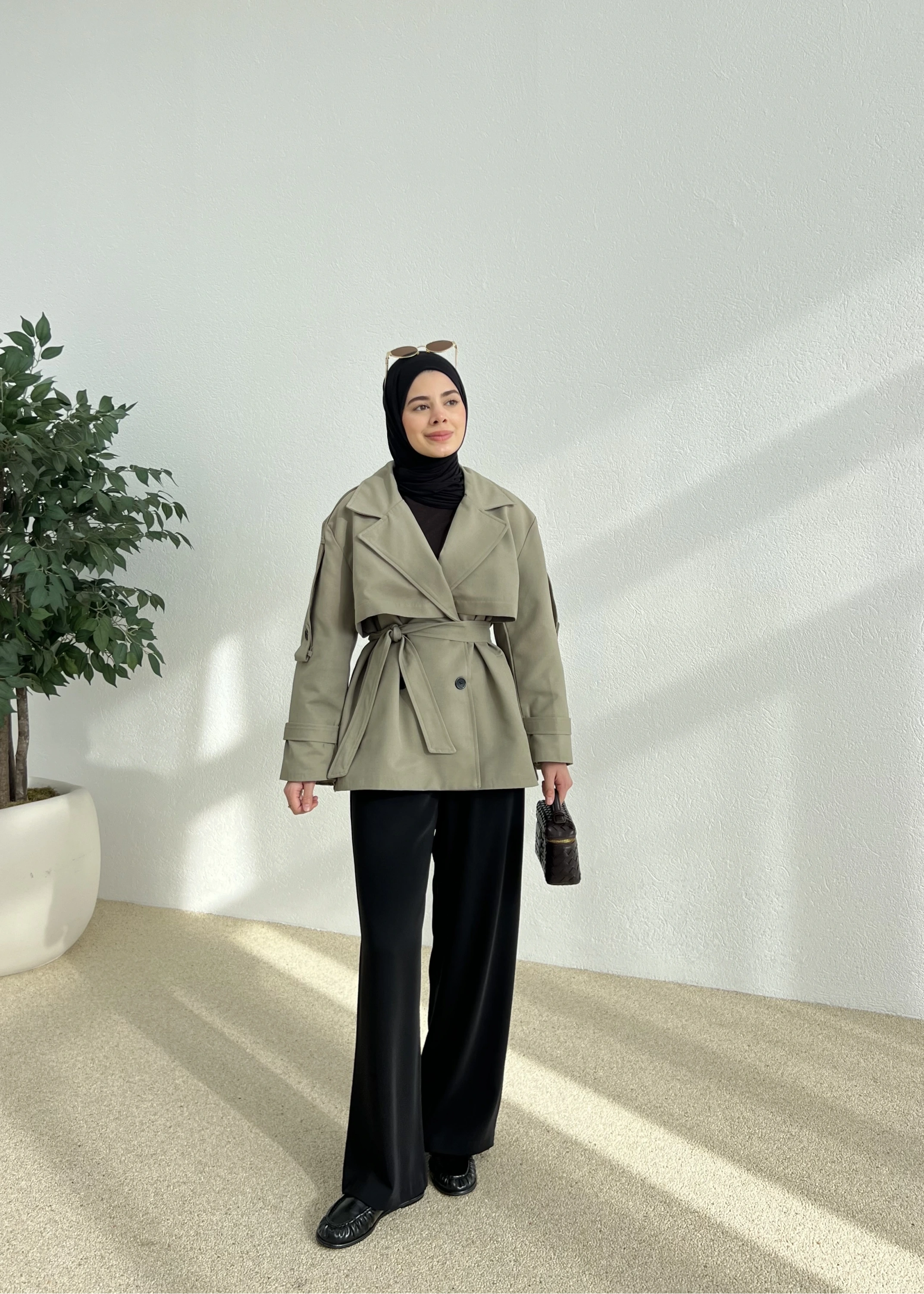 KUŞAKLI ASTARLI TRENÇKOT yeşil