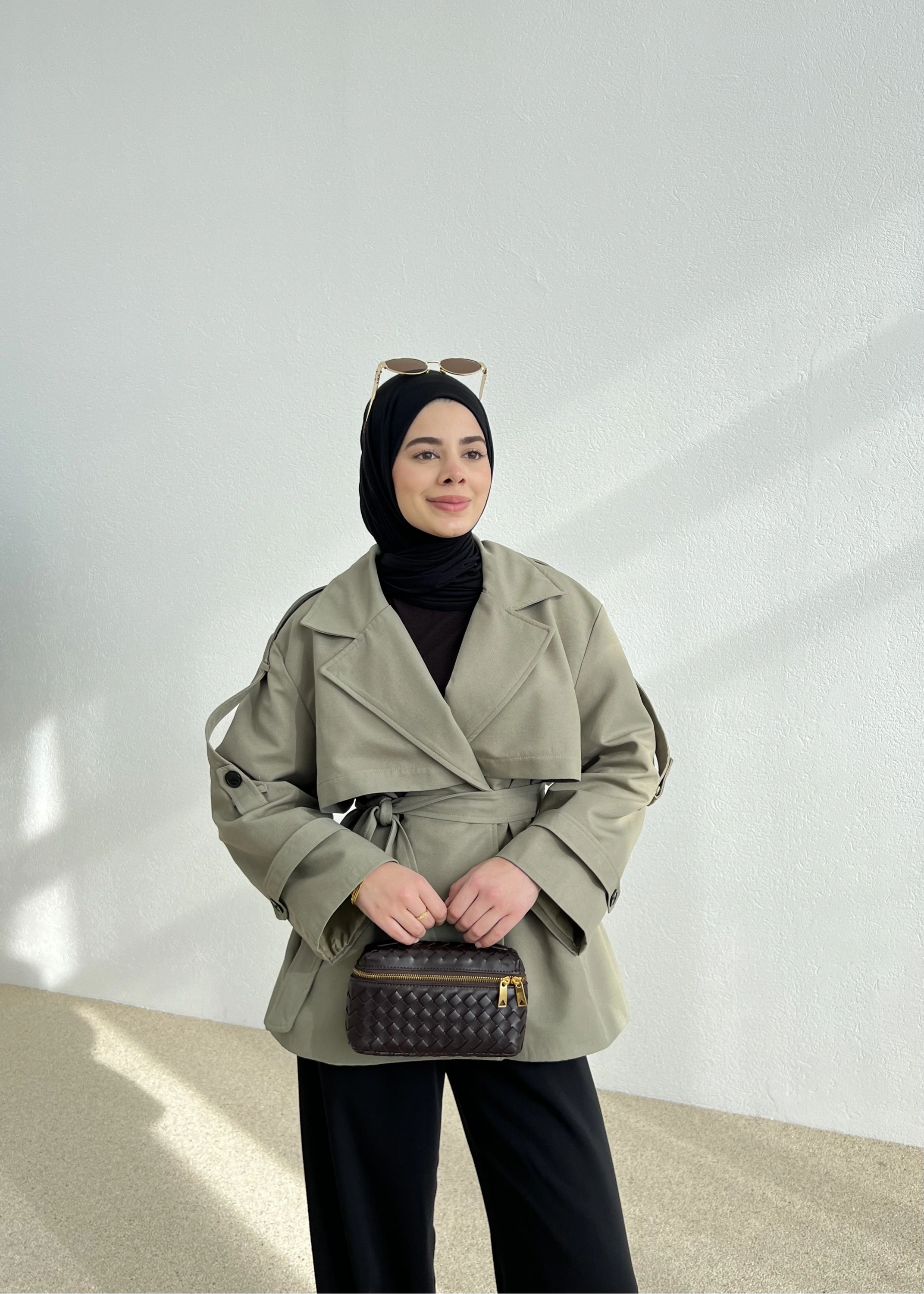 KUŞAKLI ASTARLI TRENÇKOT yeşil