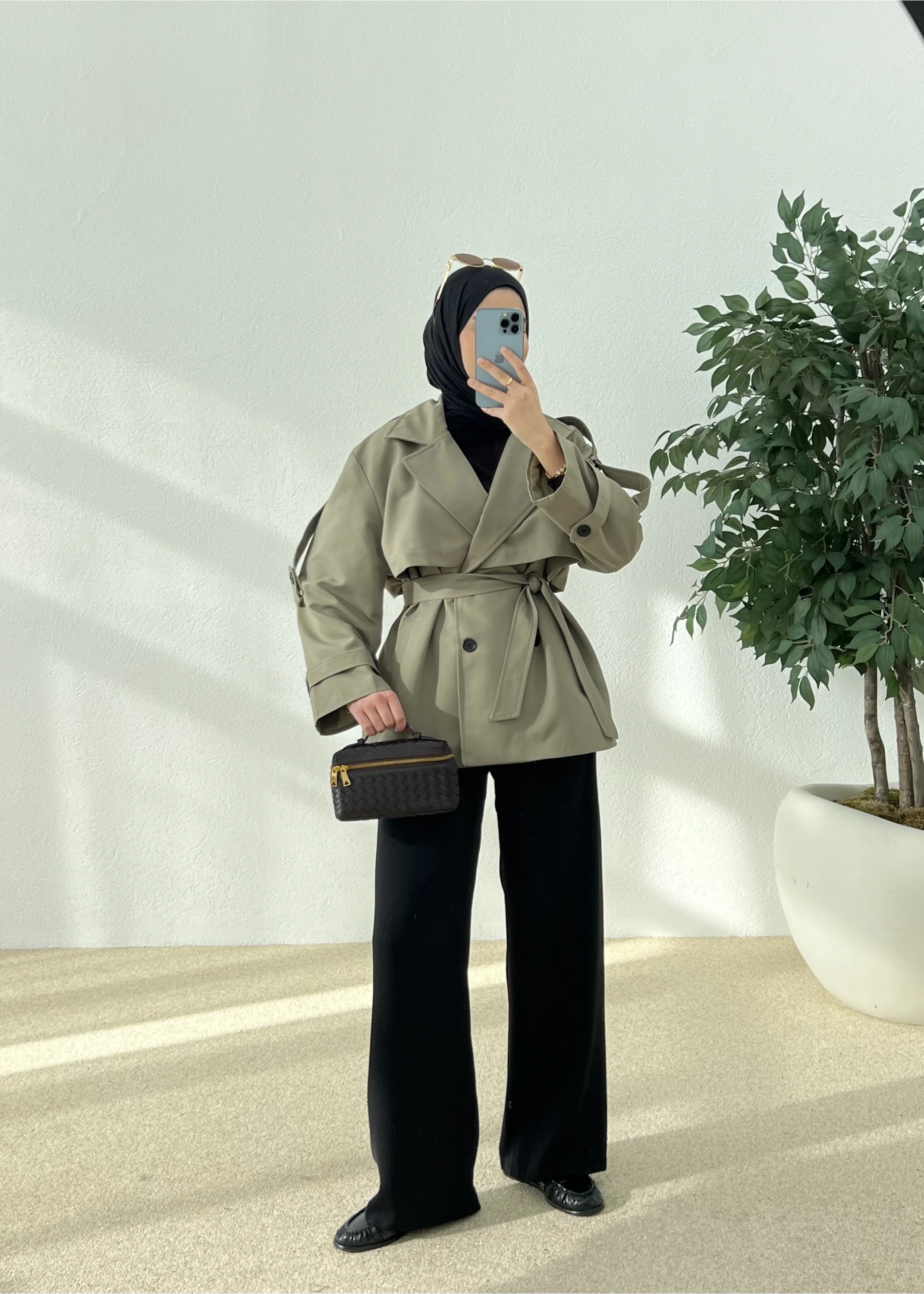 KUŞAKLI ASTARLI TRENÇKOT yeşil