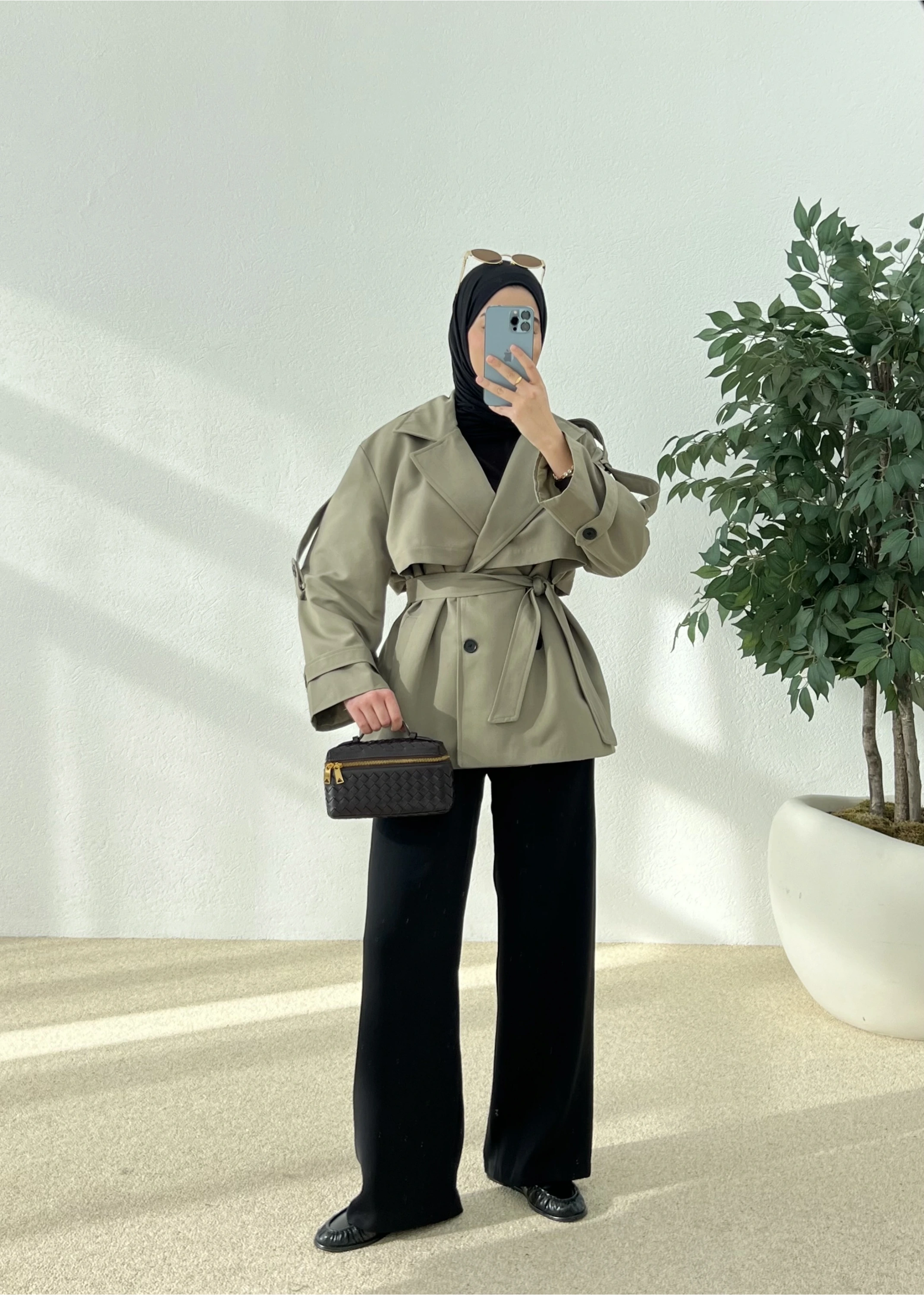 KUŞAKLI ASTARLI TRENÇKOT yeşil