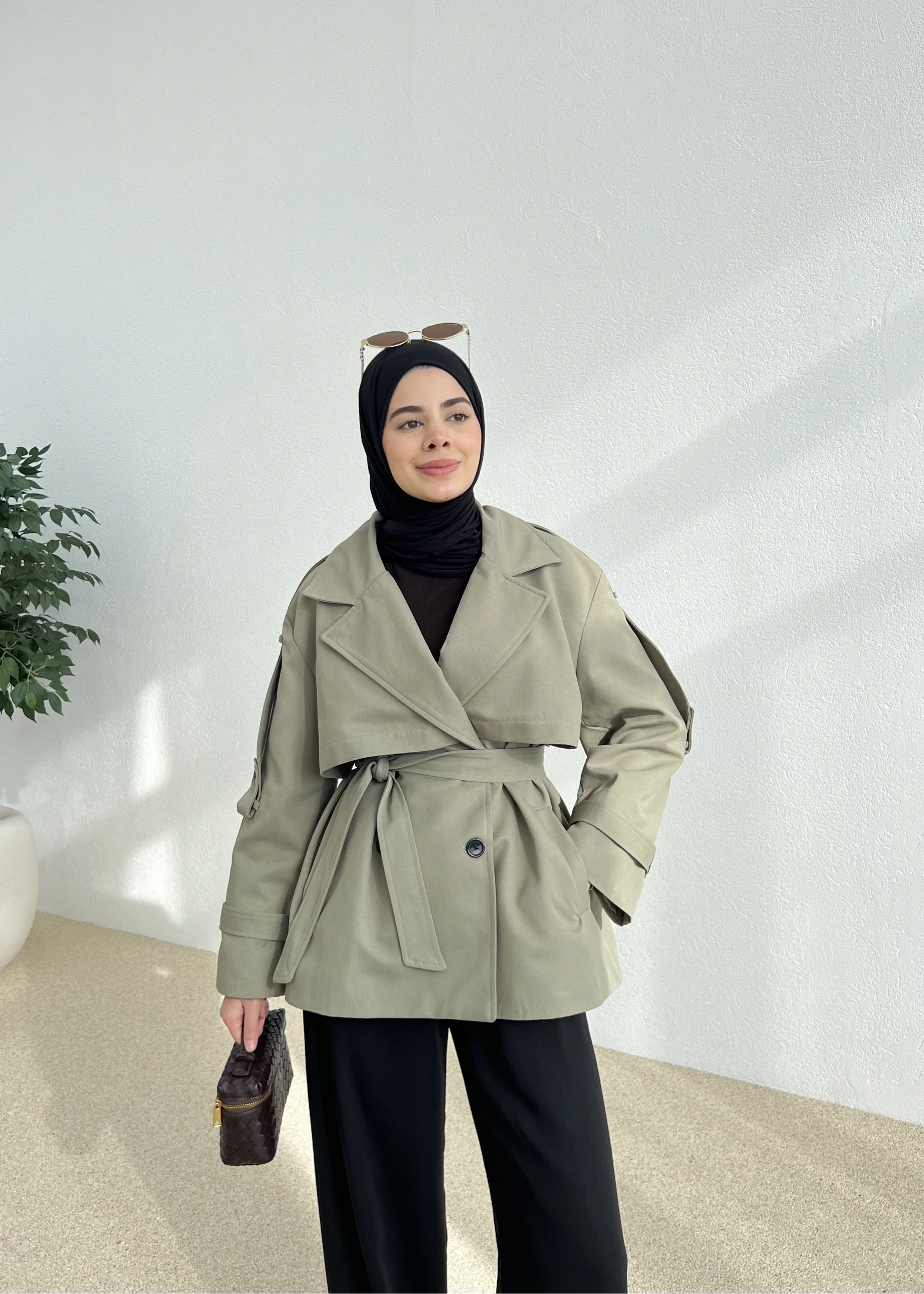 KUŞAKLI ASTARLI TRENÇKOT yeşil