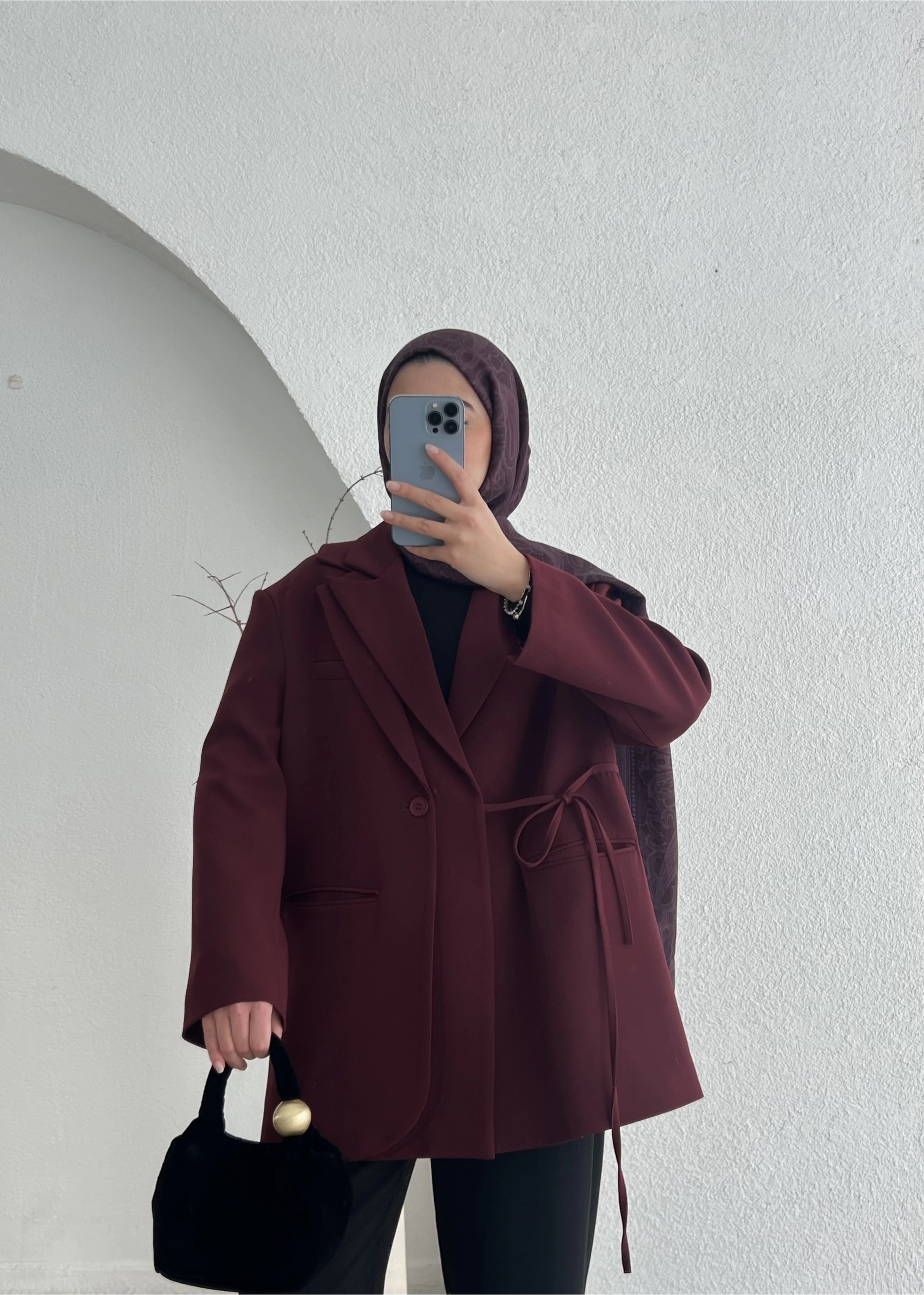 (ÖN SİPARİŞ )LİNE BAĞLAMA DETAY PREMİUM BLAZER bordo