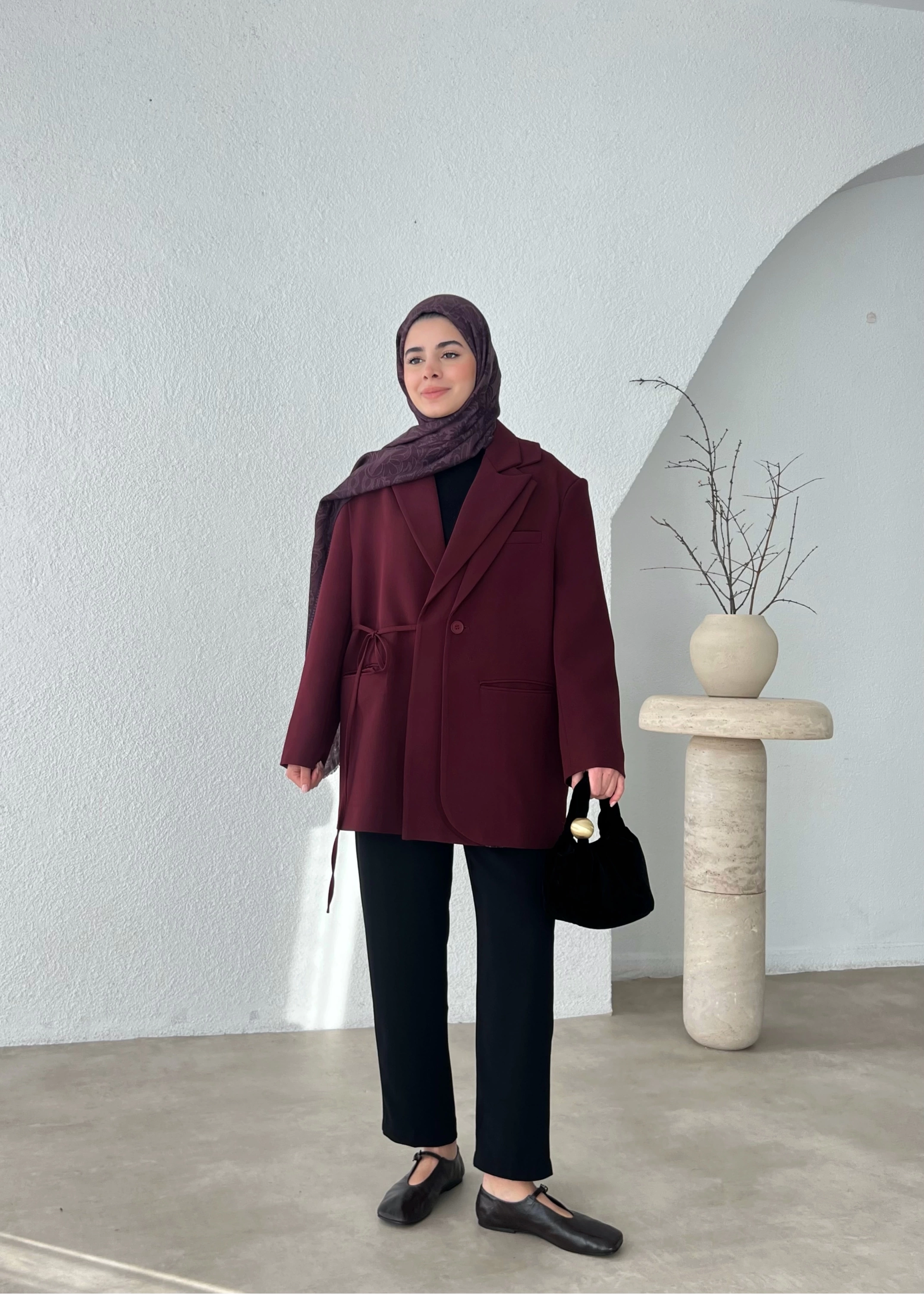 (ÖN SİPARİŞ )LİNE BAĞLAMA DETAY PREMİUM BLAZER bordo