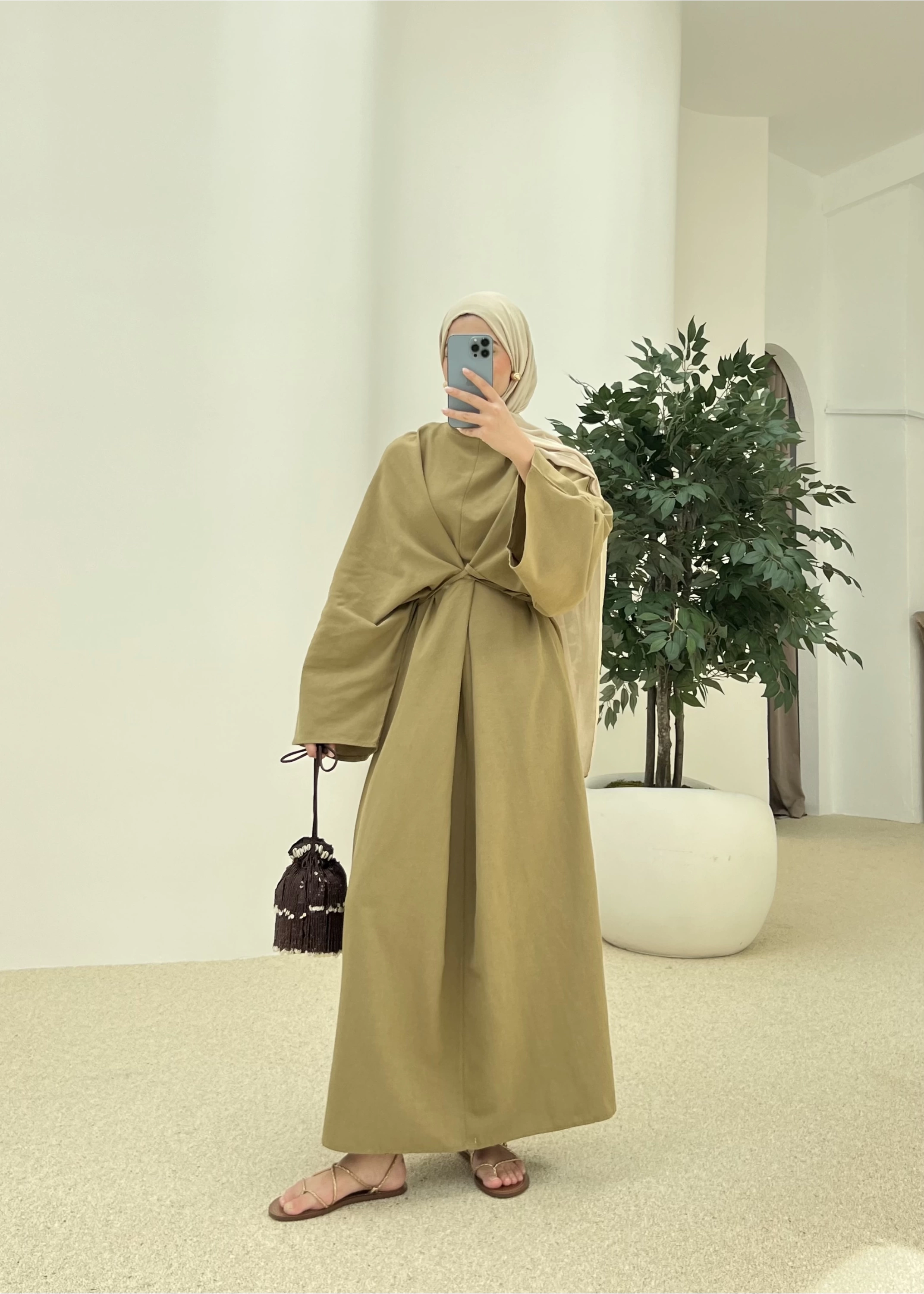 NİGHT COOL KETEN ELBİSE SOFT YEŞİL