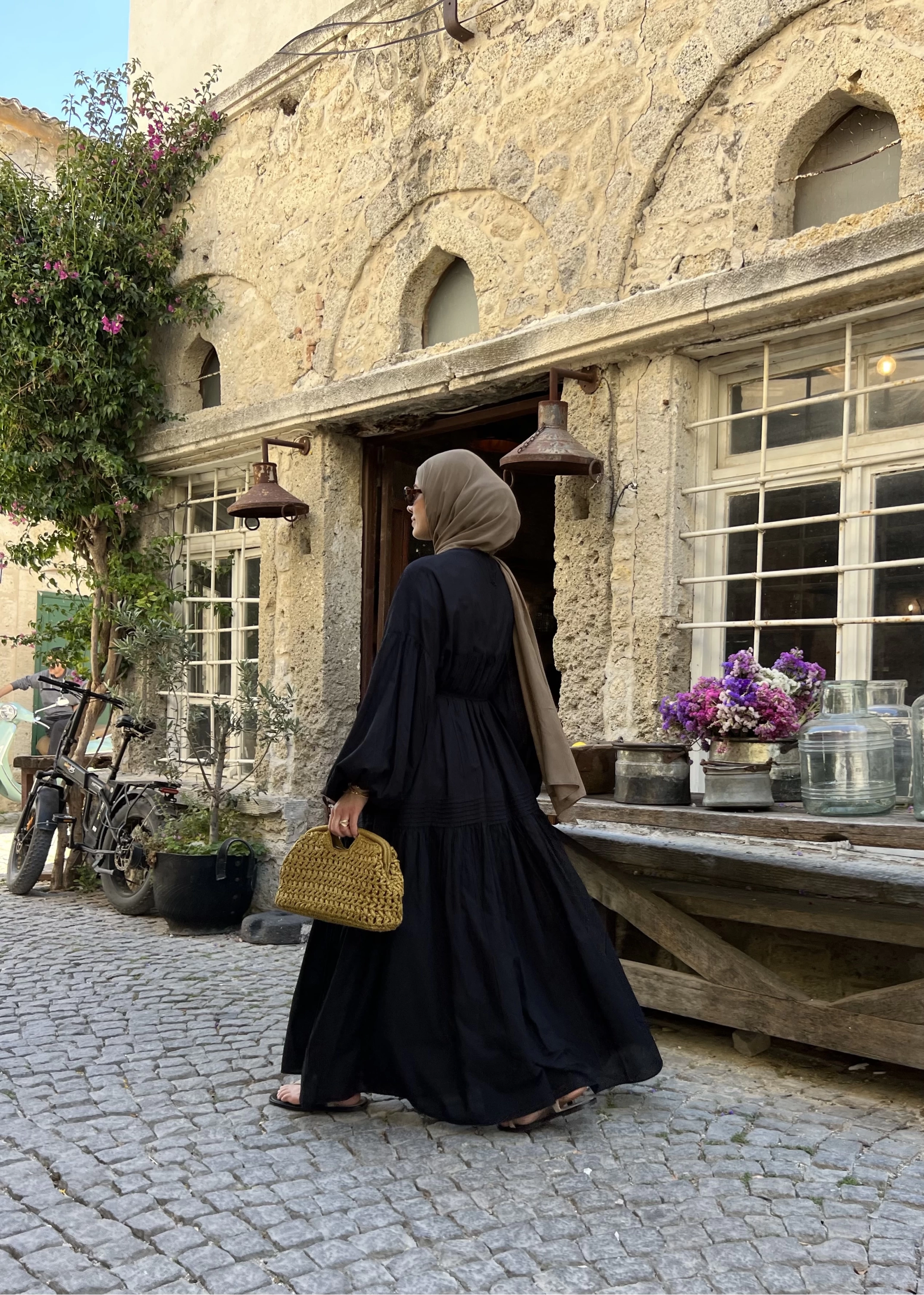 NNervül pamuk vual elbise siyah