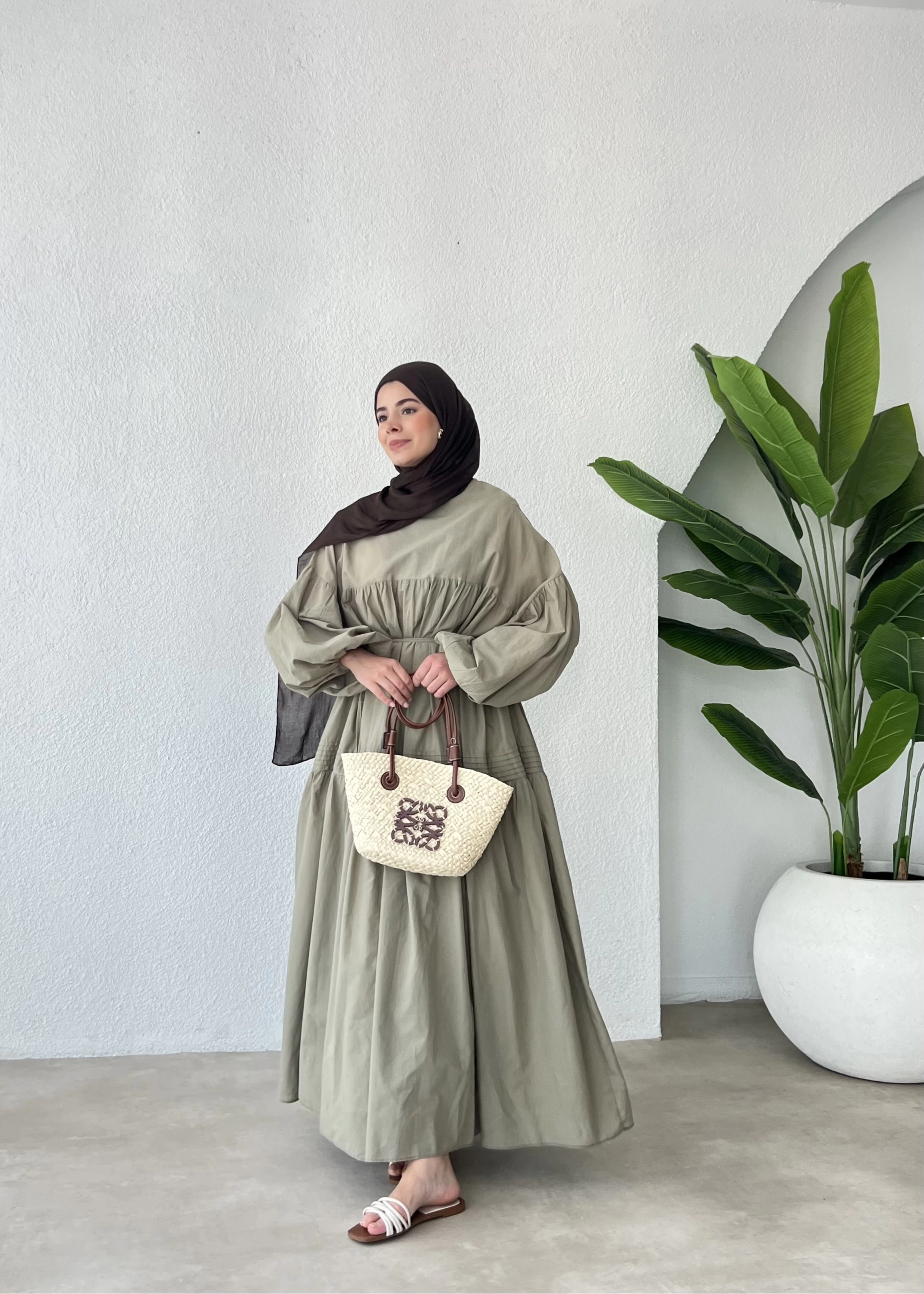 NNervül pamuk vual elbise YOSUN YEŞİL