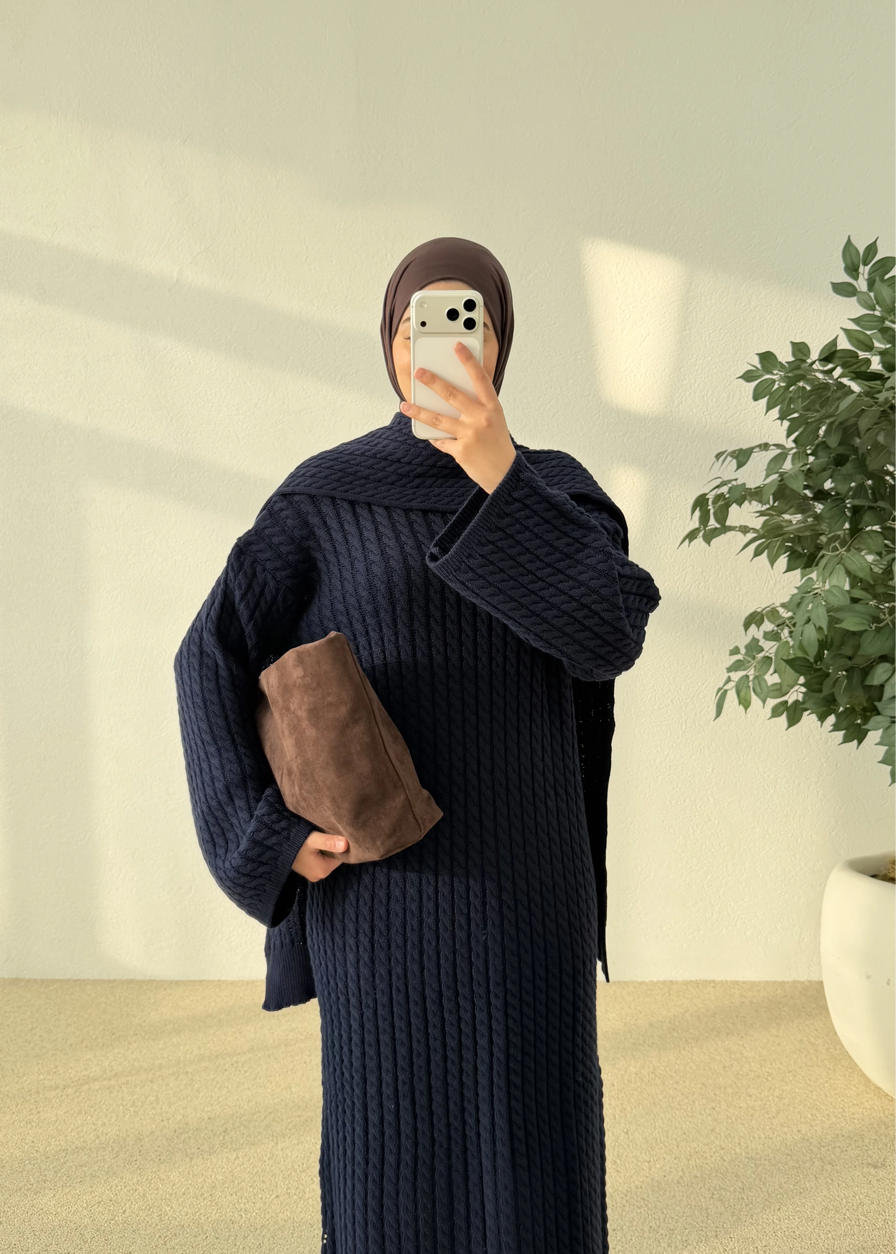 Örgülü atkılı elbise lacivert