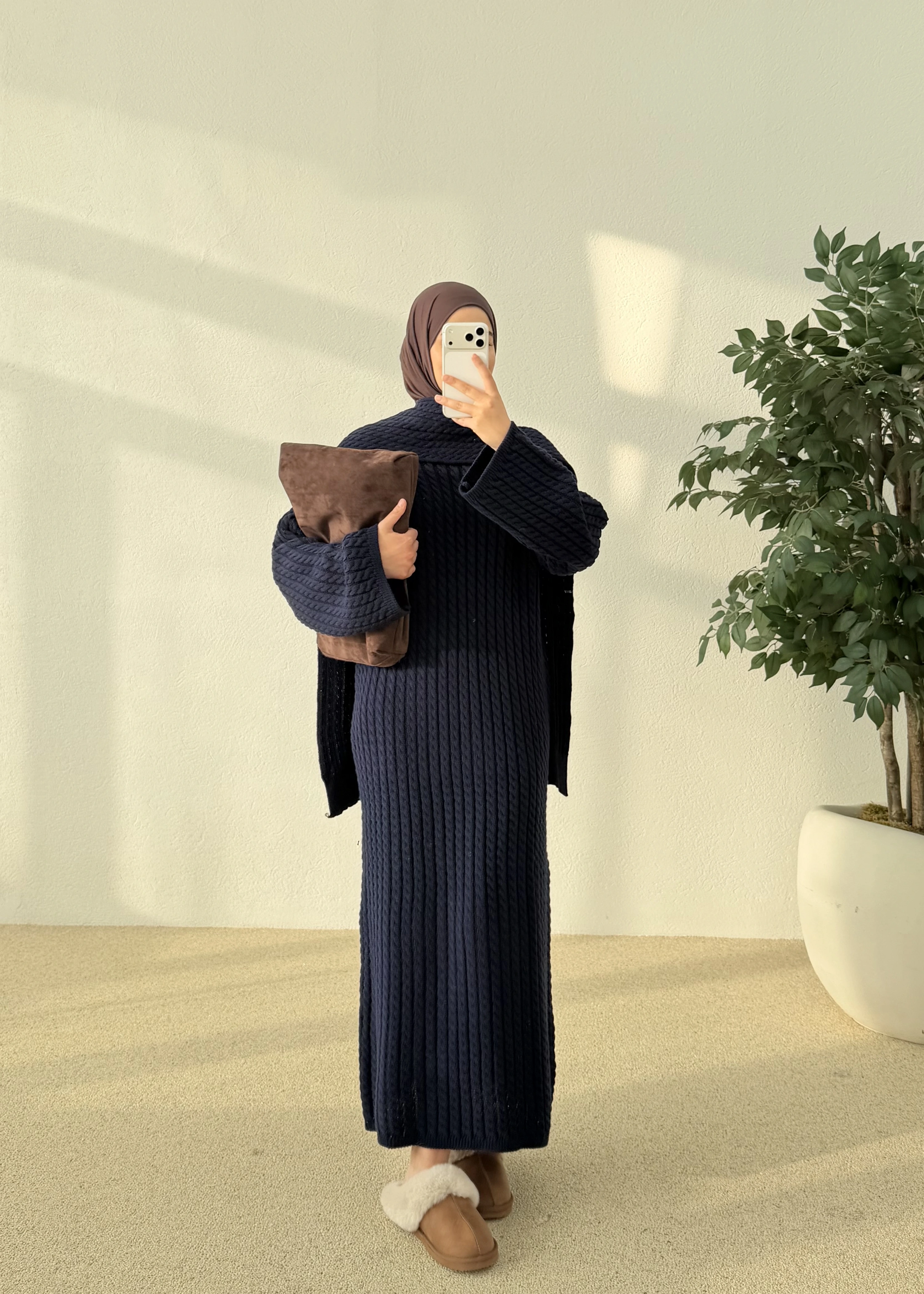 Örgülü atkılı elbise lacivert