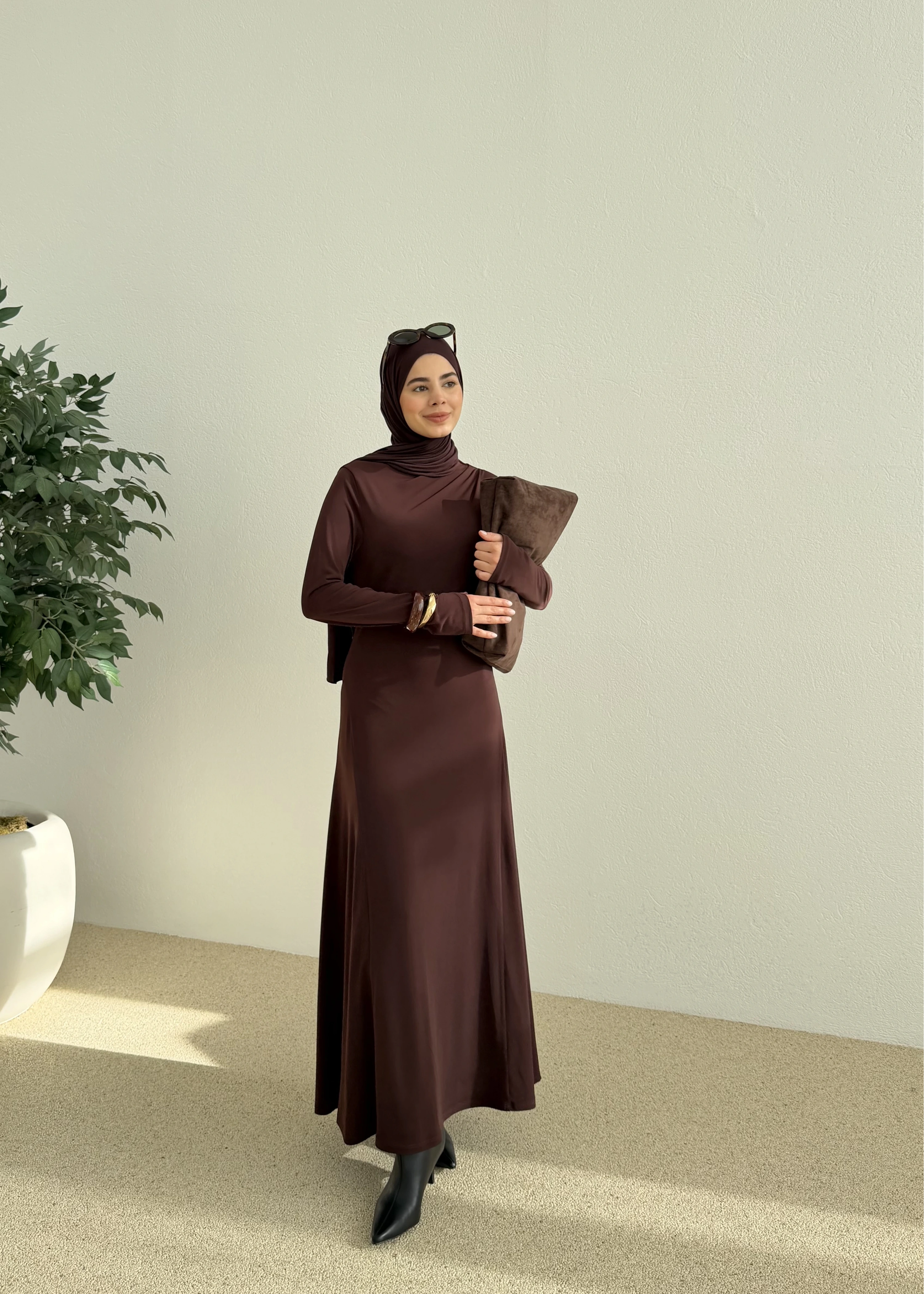 OVERSİZE DOKUMA ELBİSE kahve