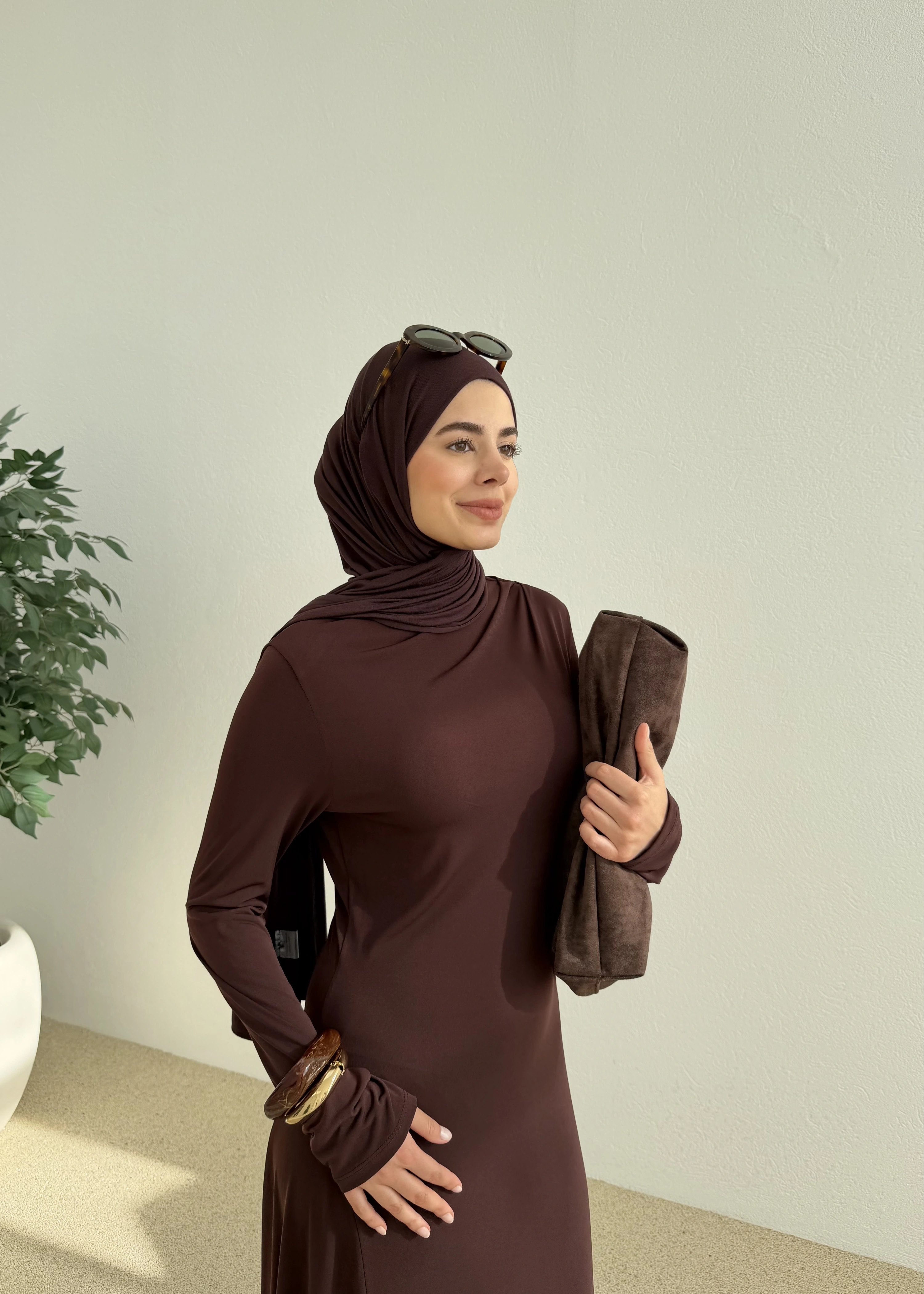 OVERSİZE DOKUMA ELBİSE kahve