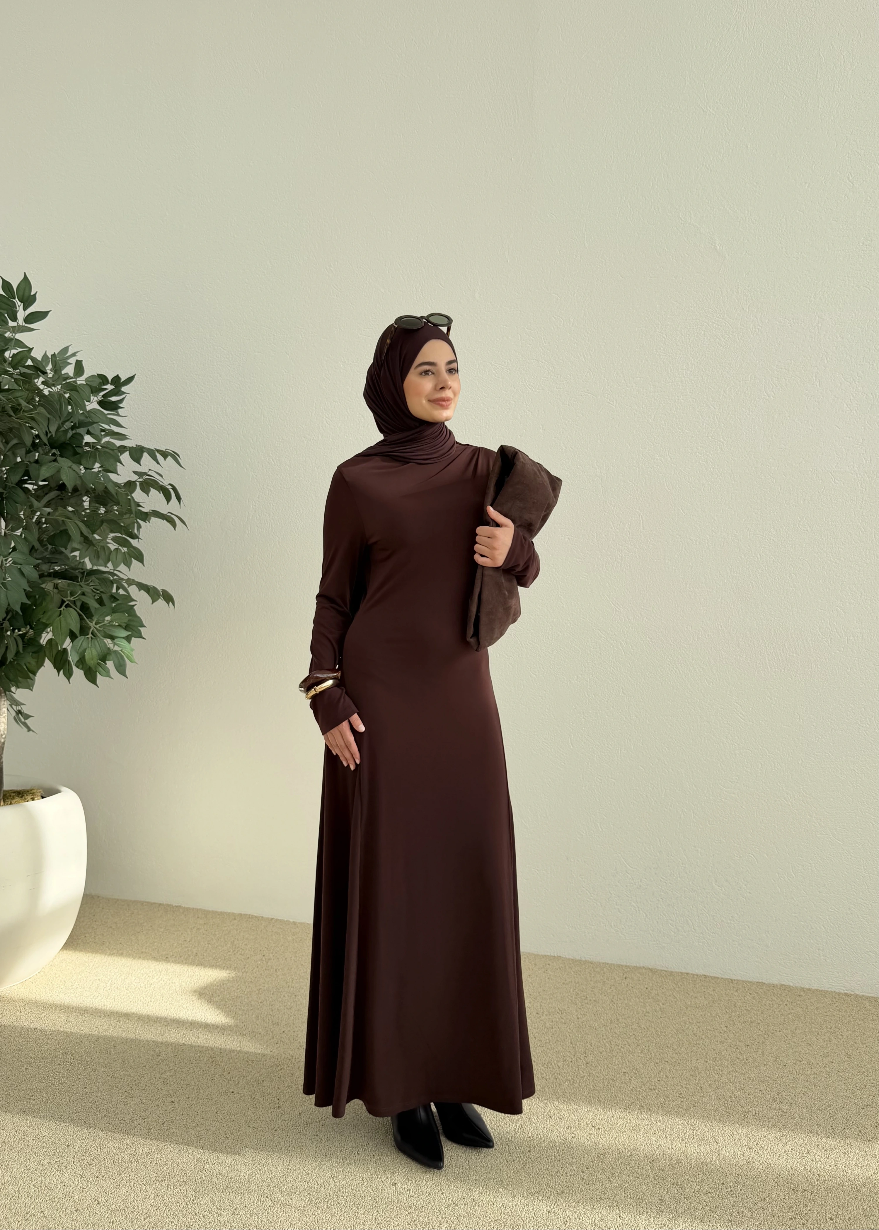 OVERSİZE DOKUMA ELBİSE kahve