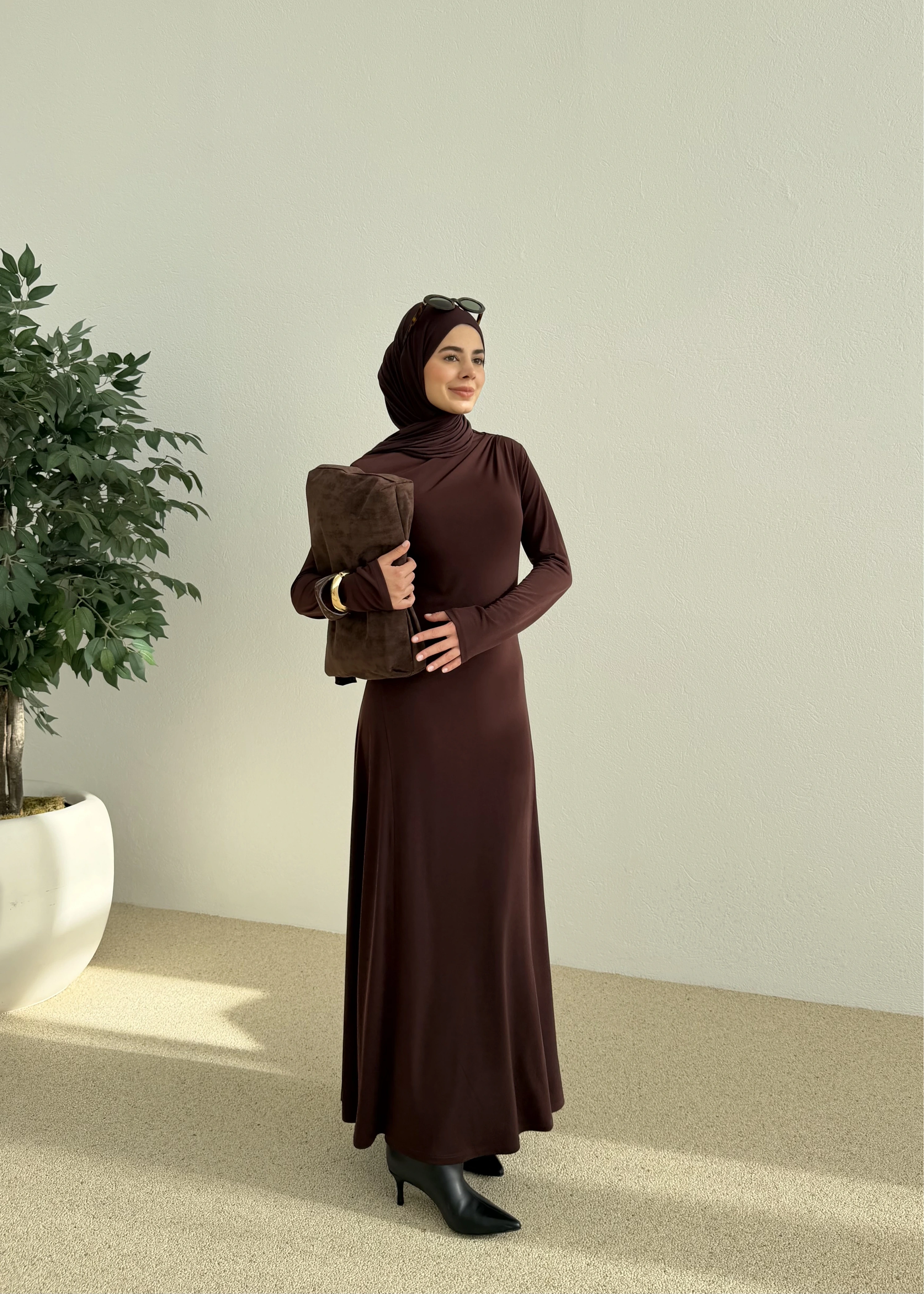 OVERSİZE DOKUMA ELBİSE kahve