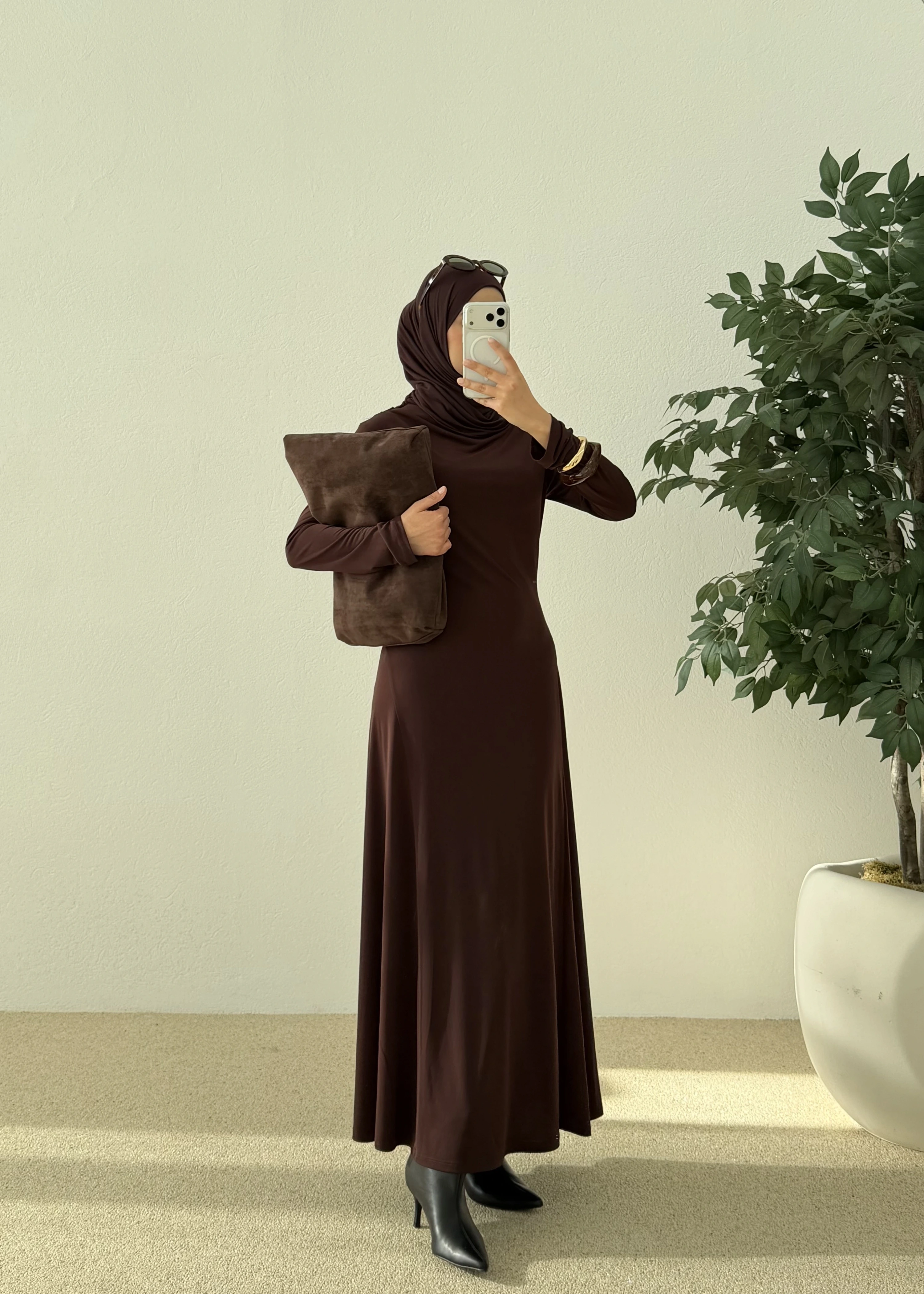 OVERSİZE DOKUMA ELBİSE kahve