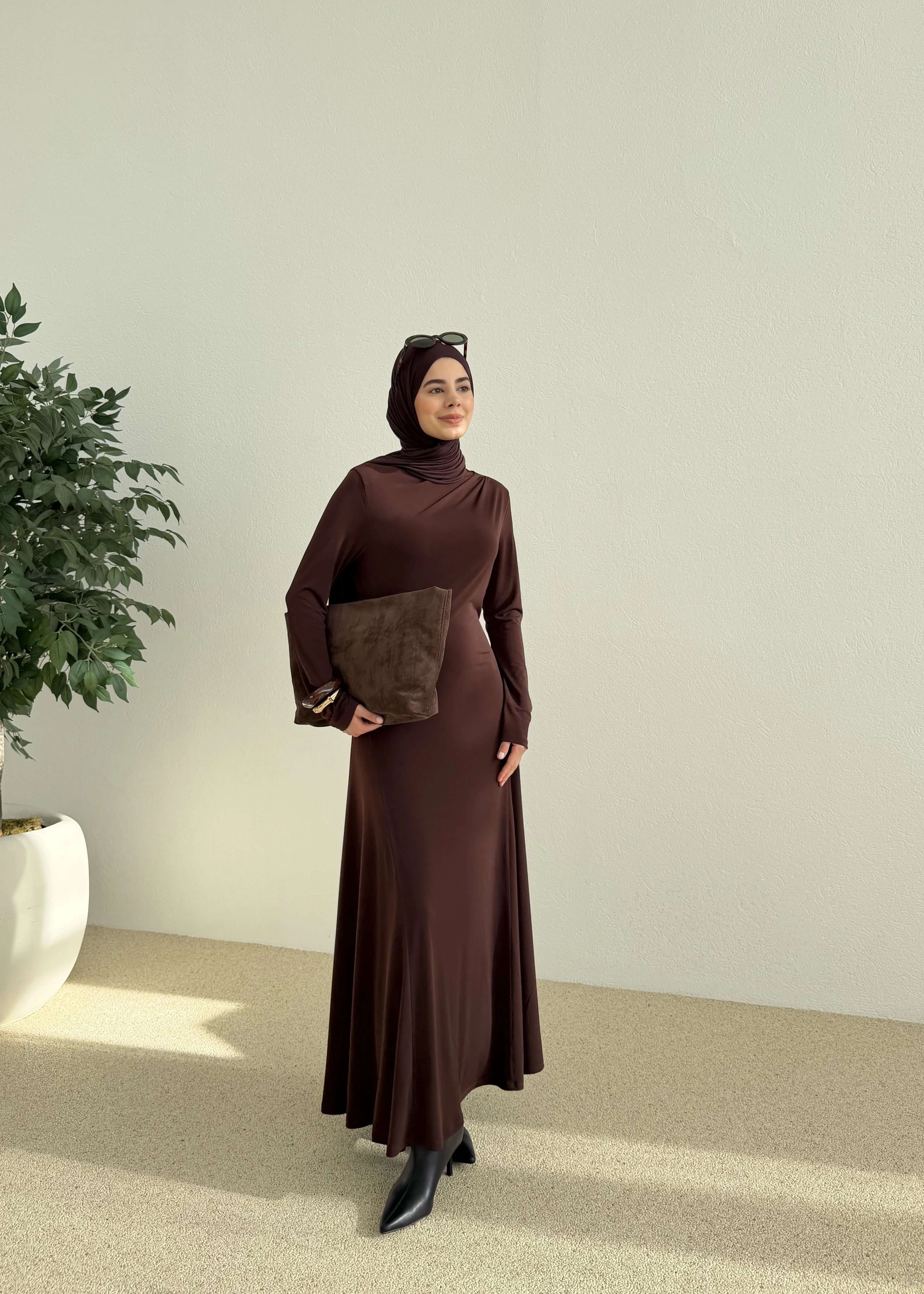 OVERSİZE DOKUMA ELBİSE kahve