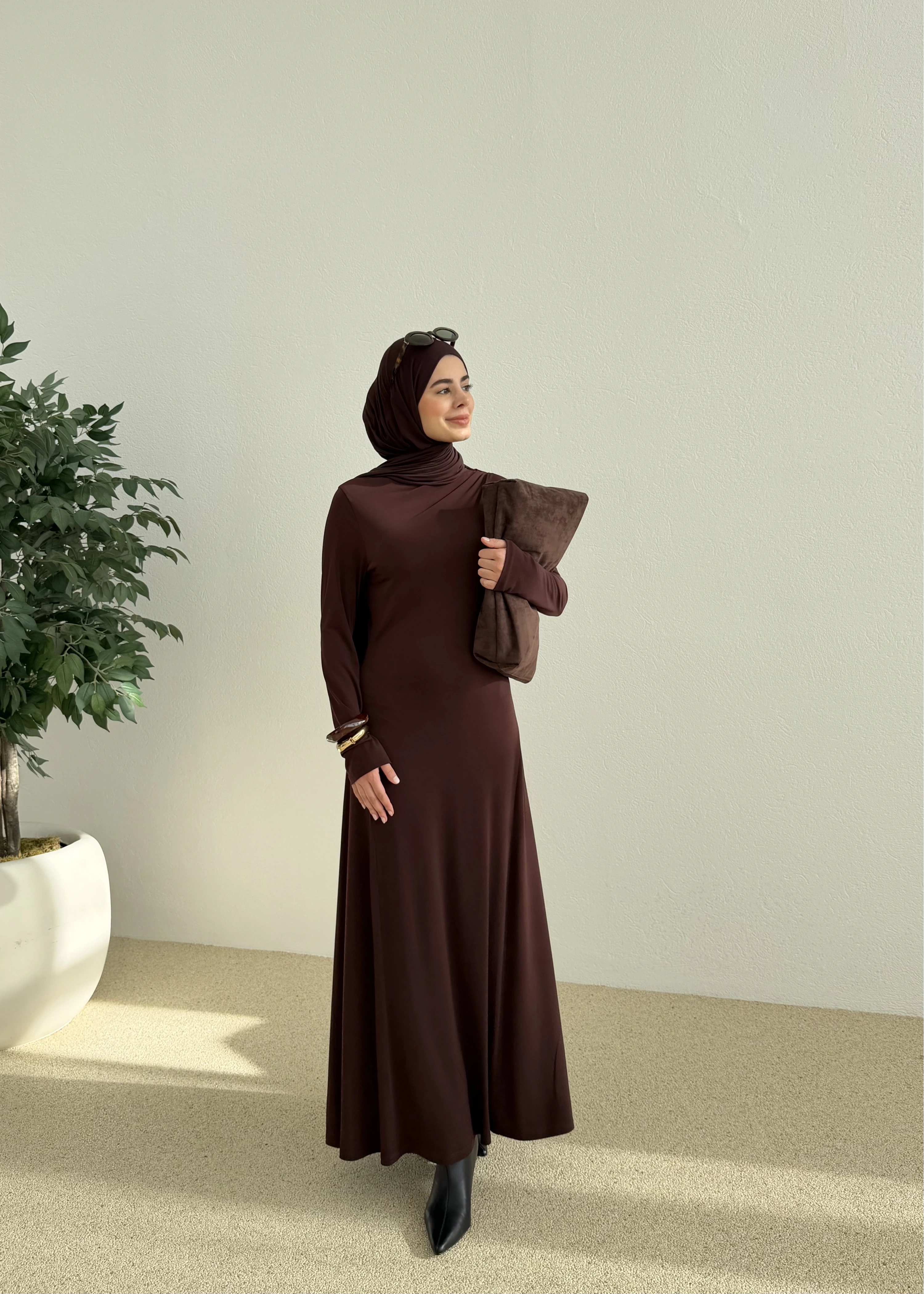 OVERSİZE DOKUMA ELBİSE kahve