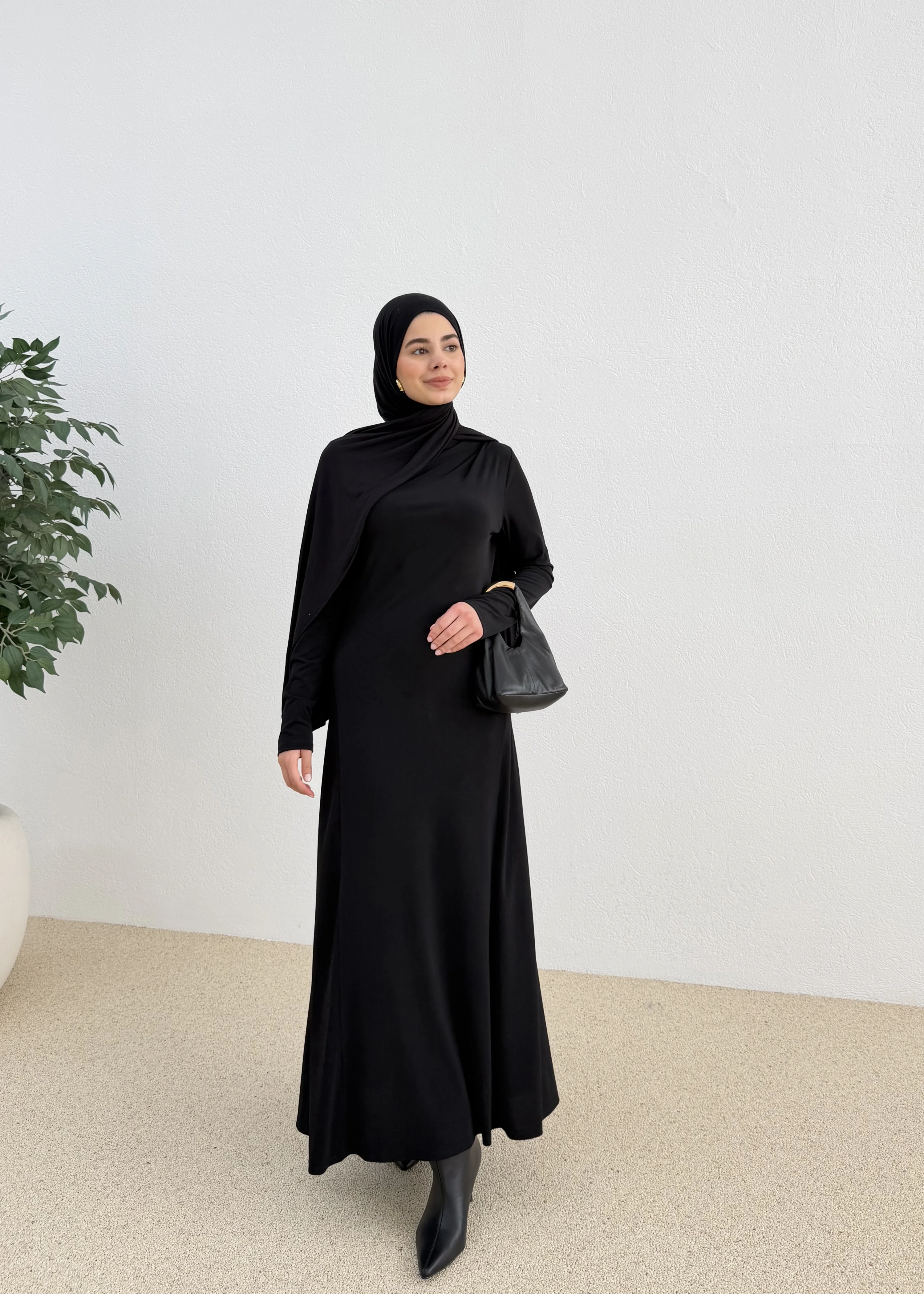 OVERSİZE DOKUMA ELBİSE siyah