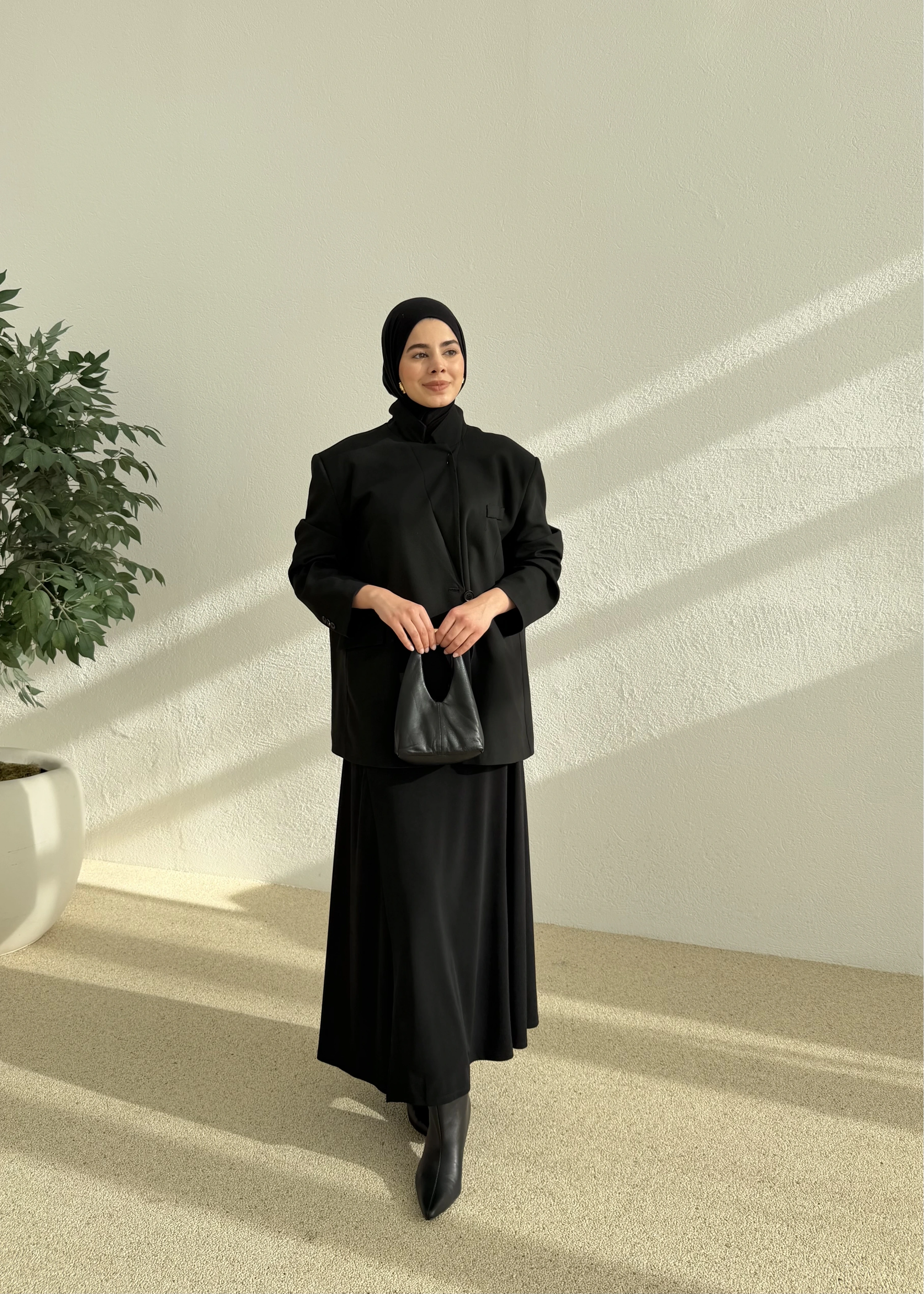 OVERSİZE DOKUMA ELBİSE siyah