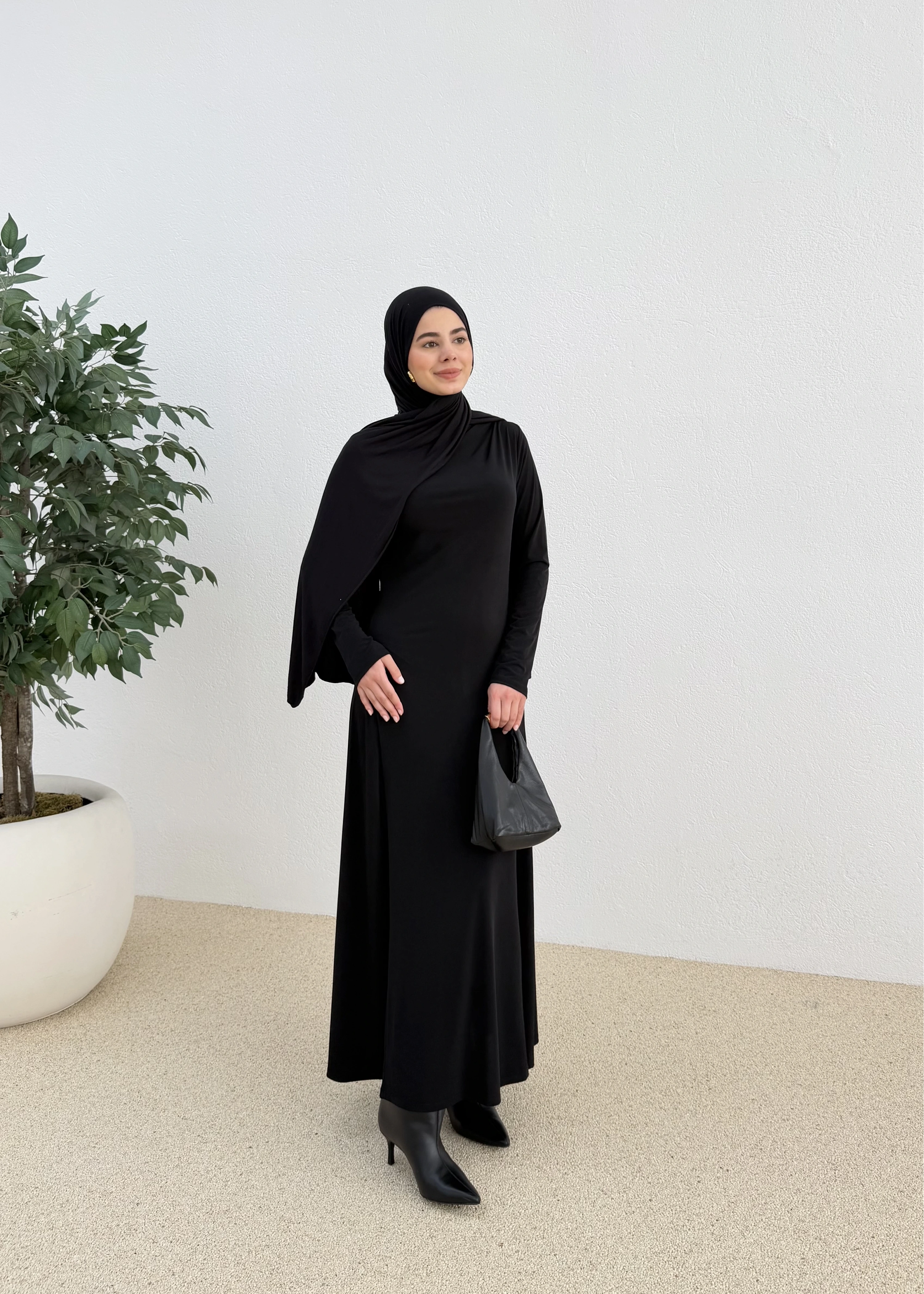 OVERSİZE DOKUMA ELBİSE siyah