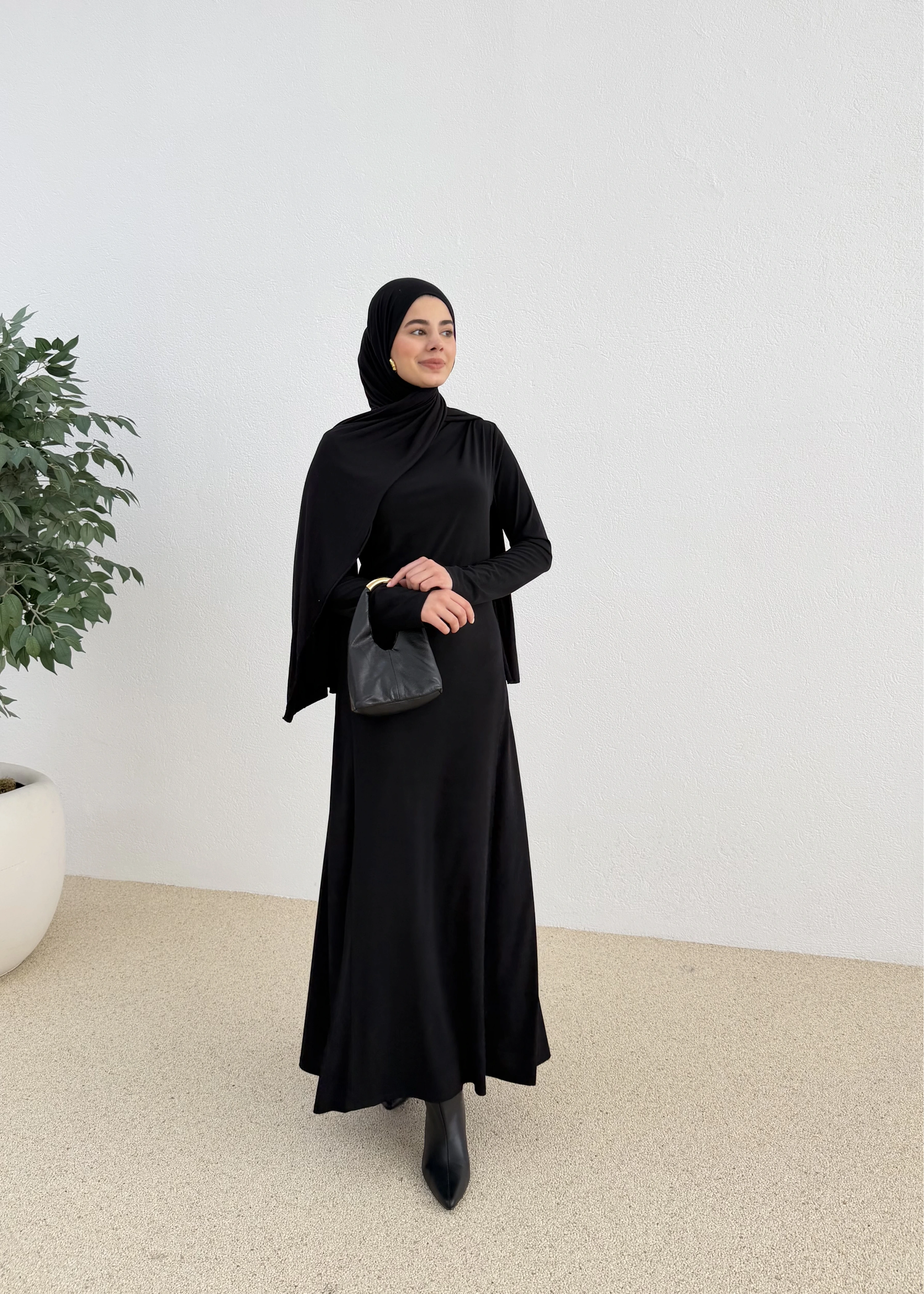 OVERSİZE DOKUMA ELBİSE siyah