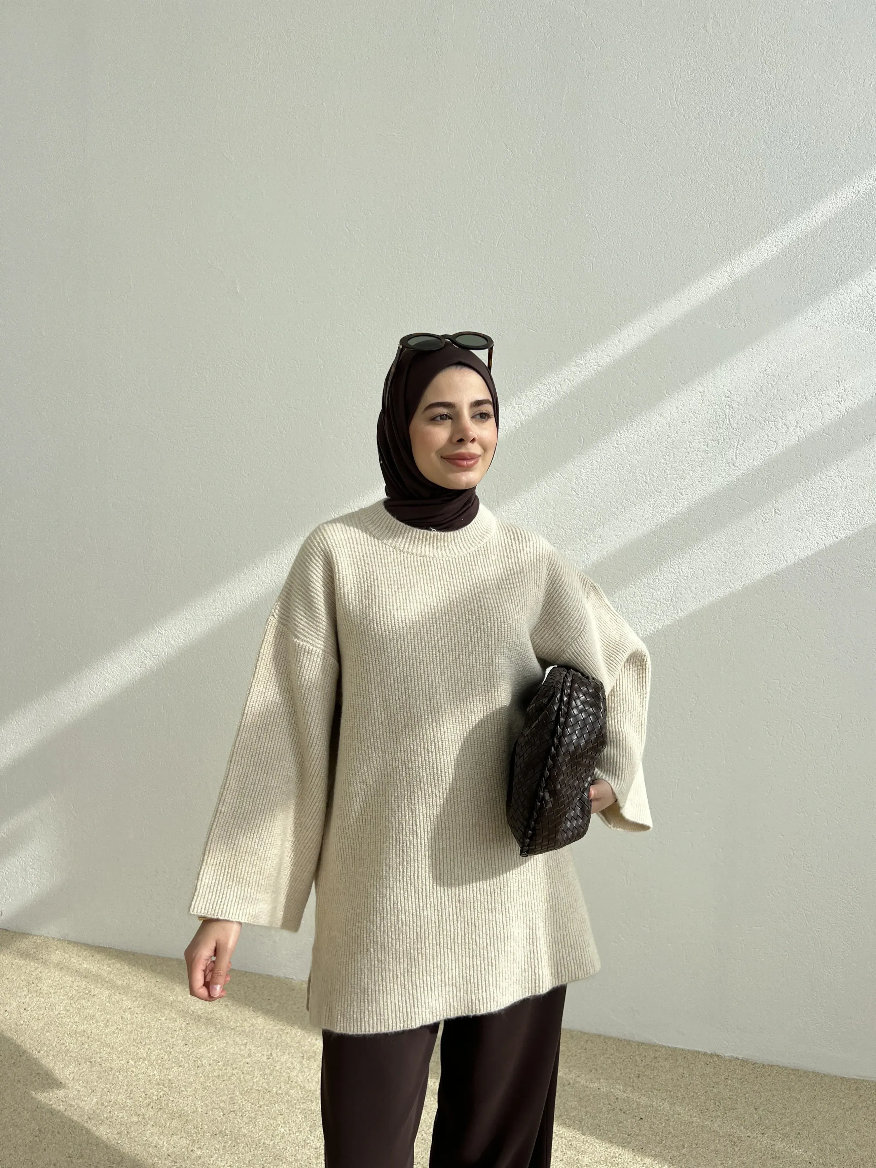 OVERSİZE DOKUMA KAZAK bej