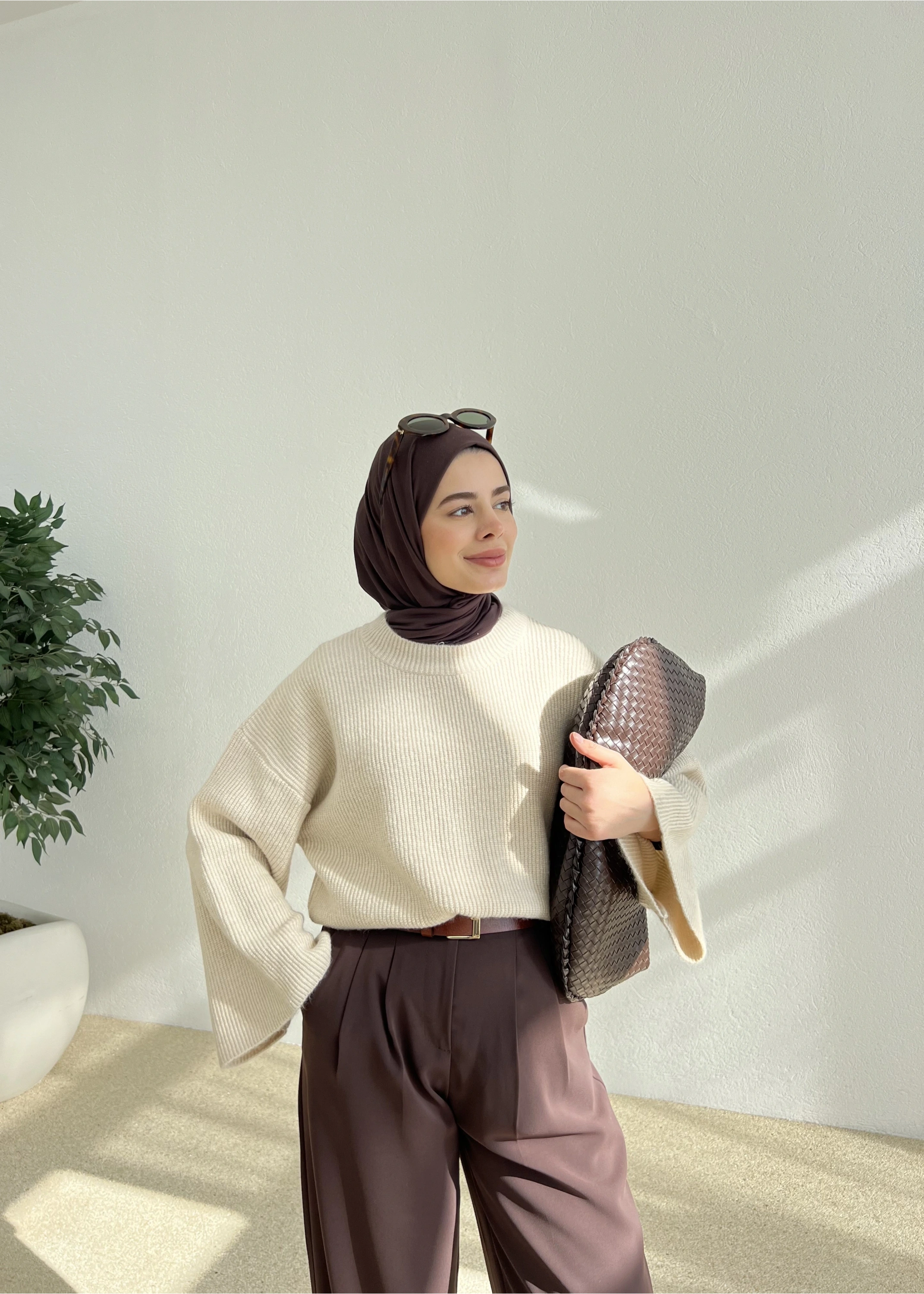 OVERSİZE DOKUMA KAZAK bej