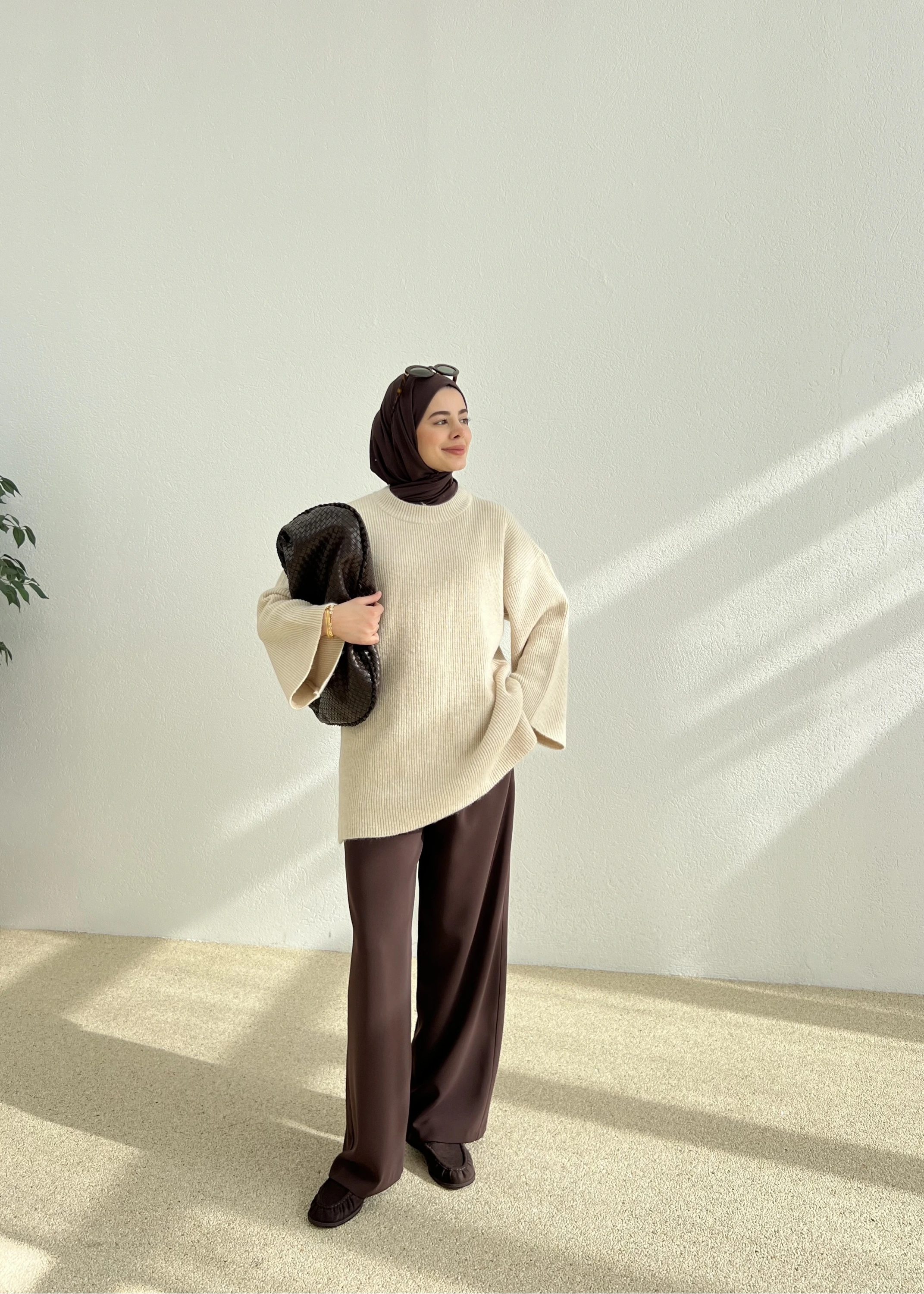 OVERSİZE DOKUMA KAZAK bej