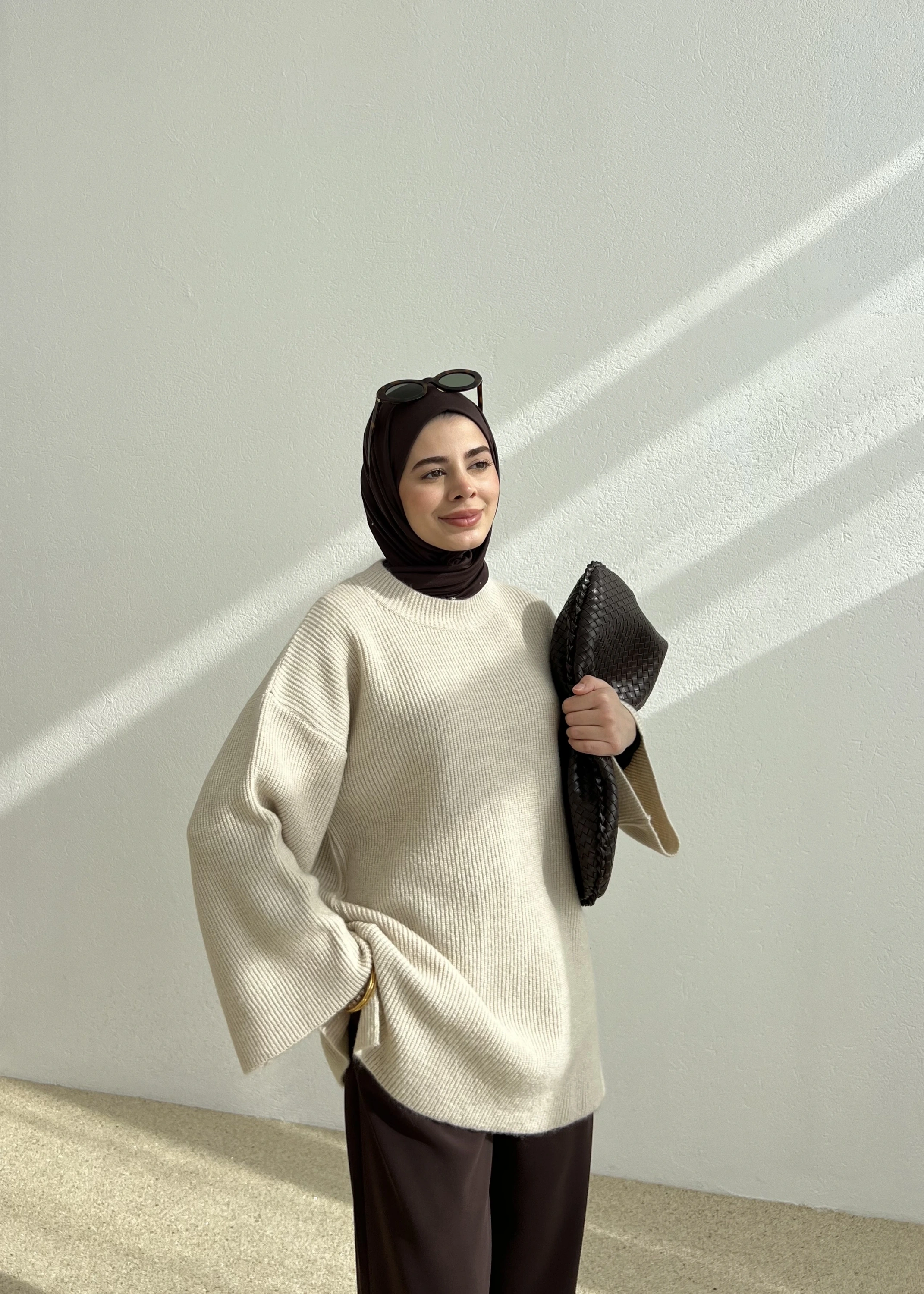 OVERSİZE DOKUMA KAZAK bej