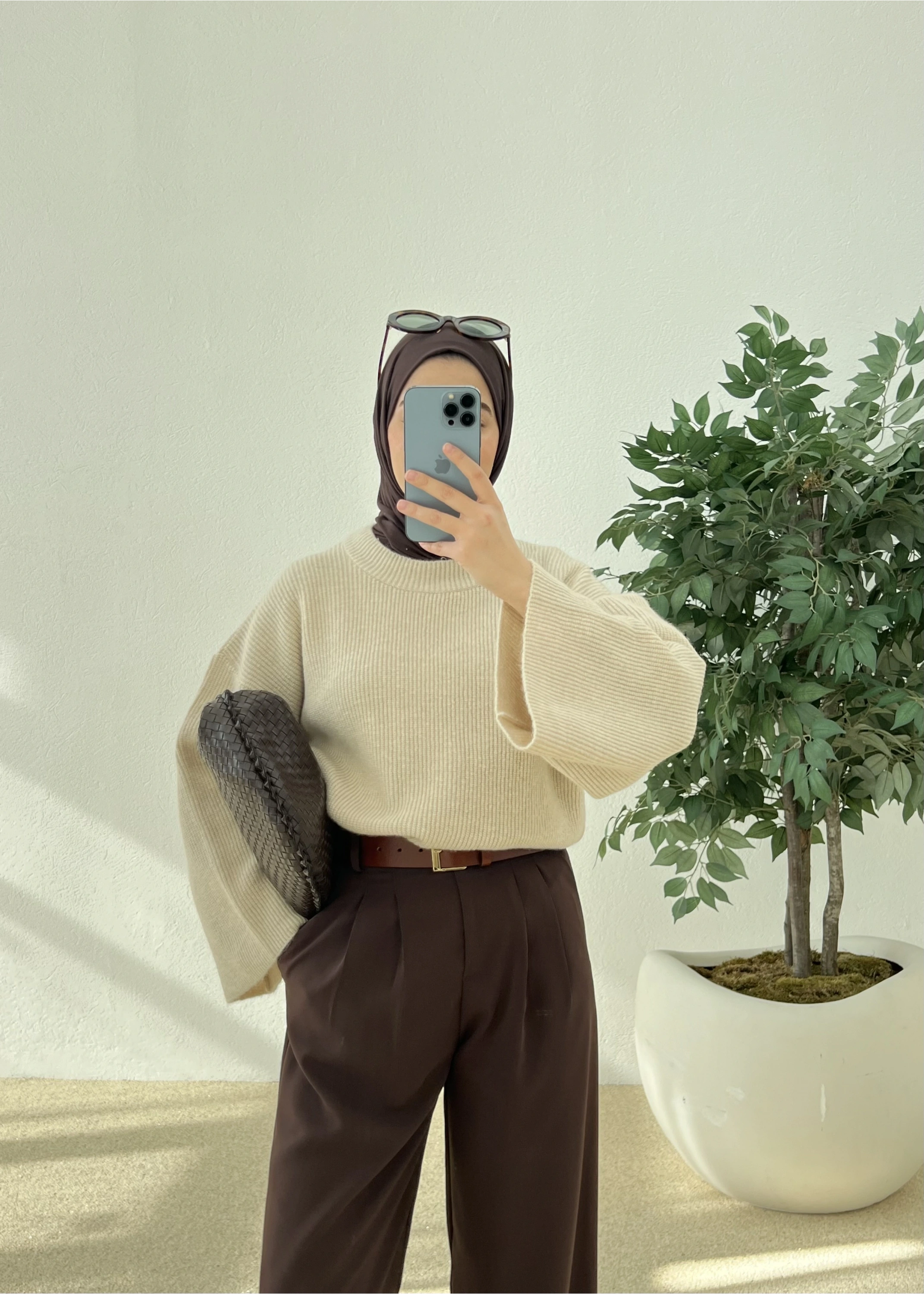 OVERSİZE DOKUMA KAZAK bej