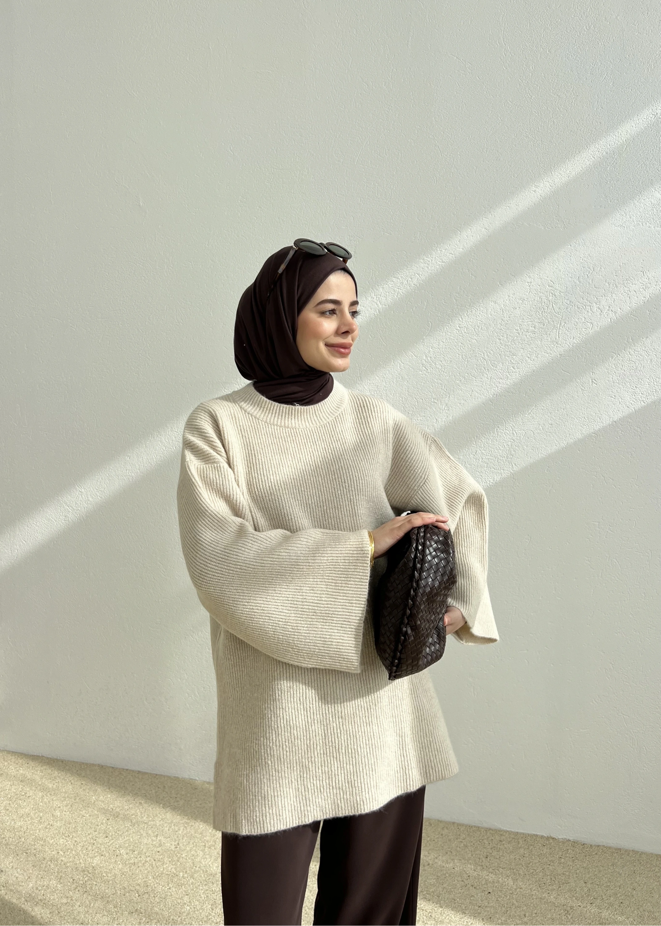 OVERSİZE DOKUMA KAZAK bej