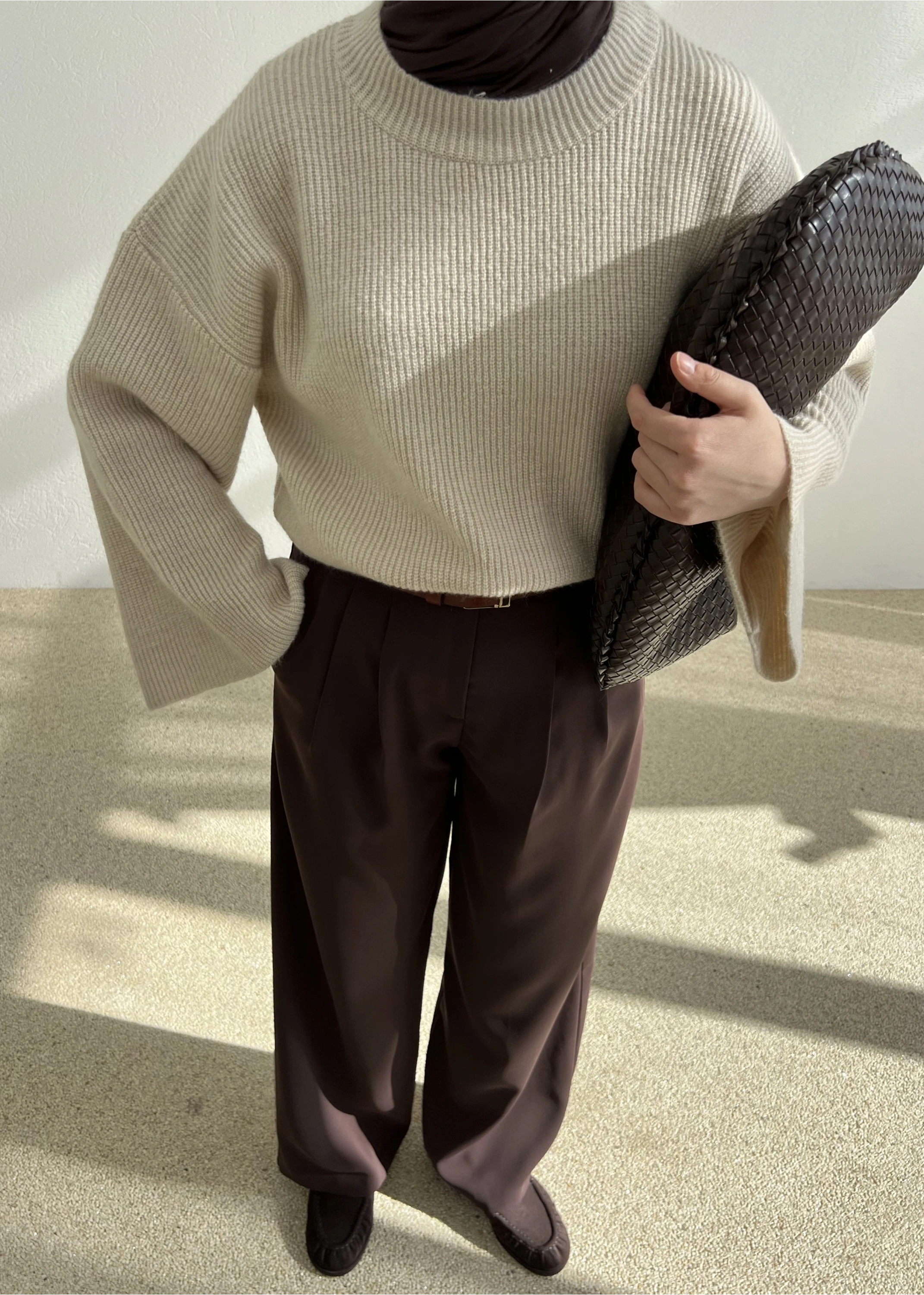 OVERSİZE DOKUMA KAZAK bej