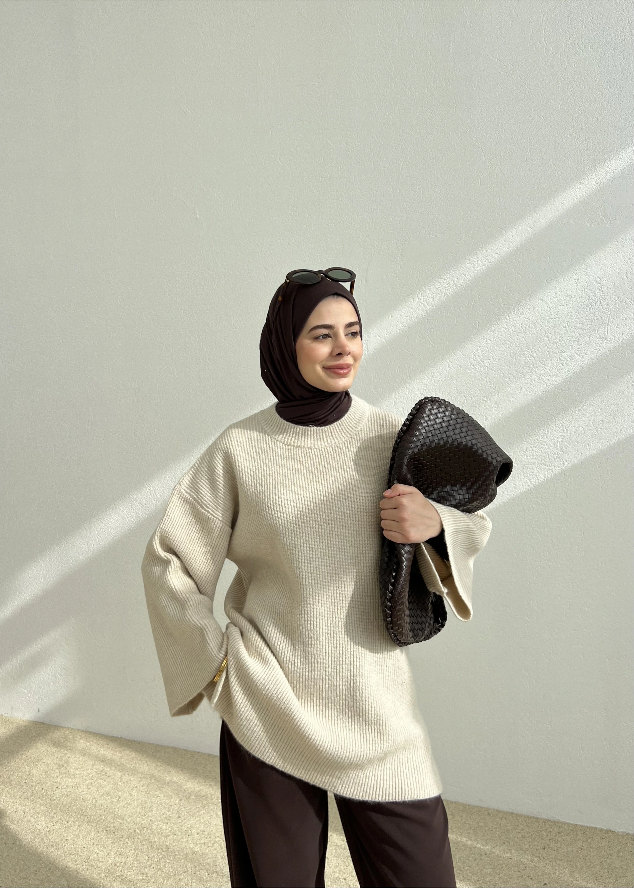 OVERSİZE DOKUMA KAZAK bej