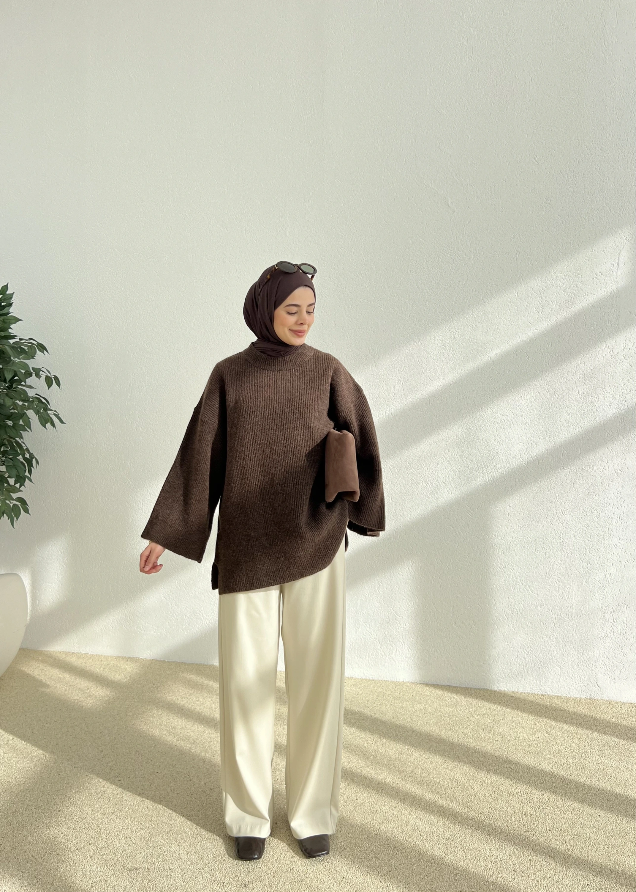 OVERSİZE DOKUMA KAZAK kahve