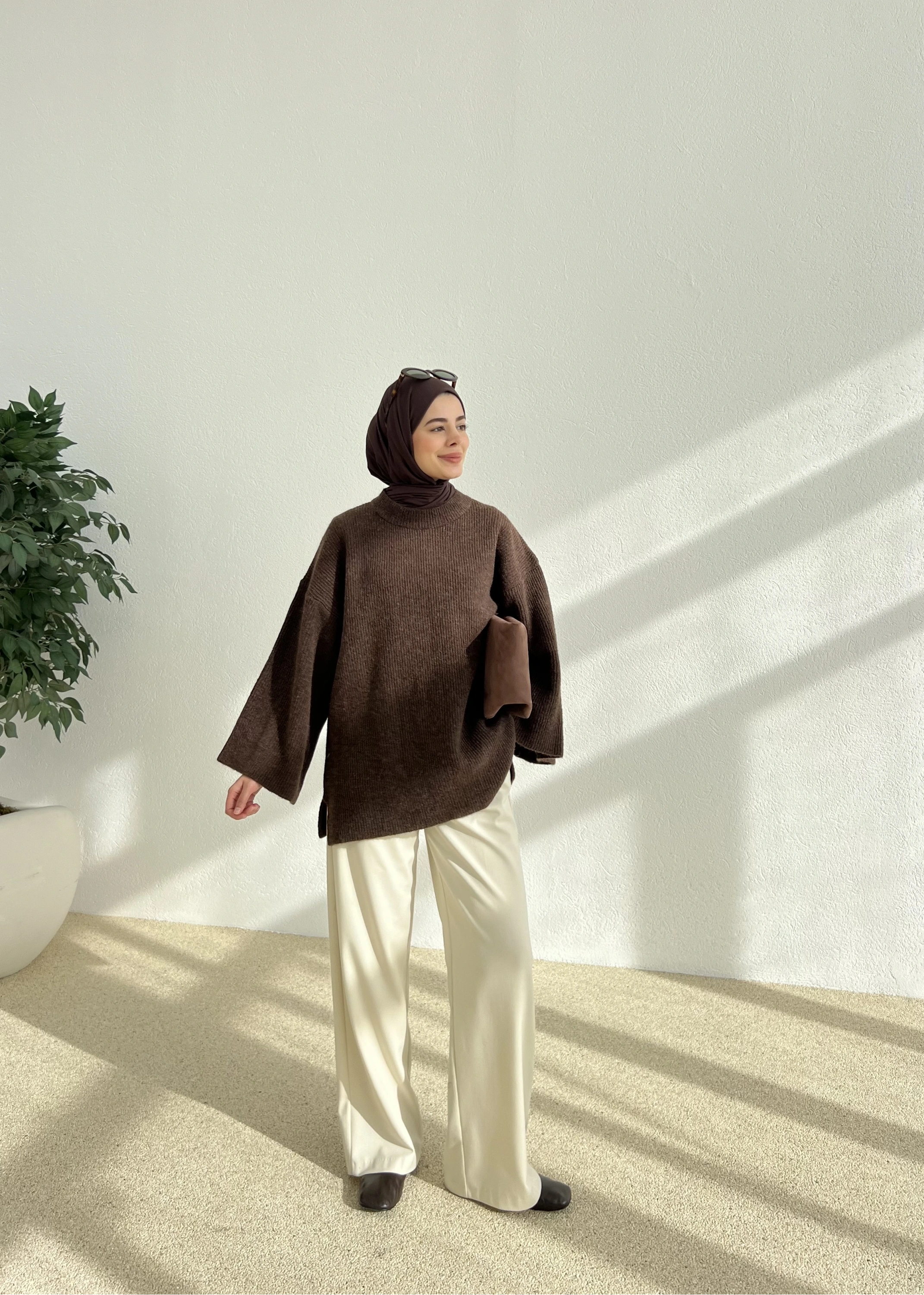 OVERSİZE DOKUMA KAZAK kahve