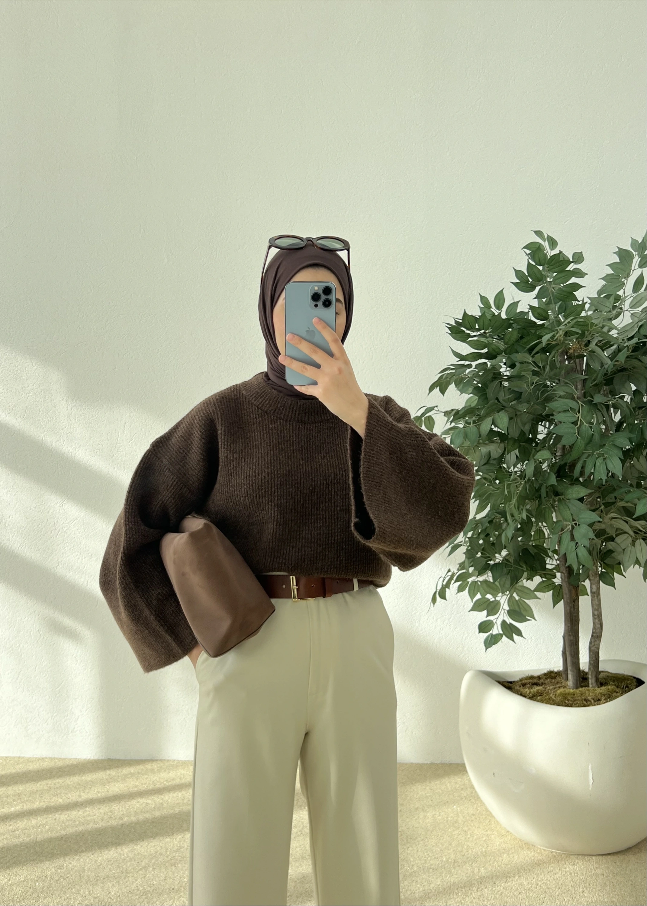 OVERSİZE DOKUMA KAZAK kahve