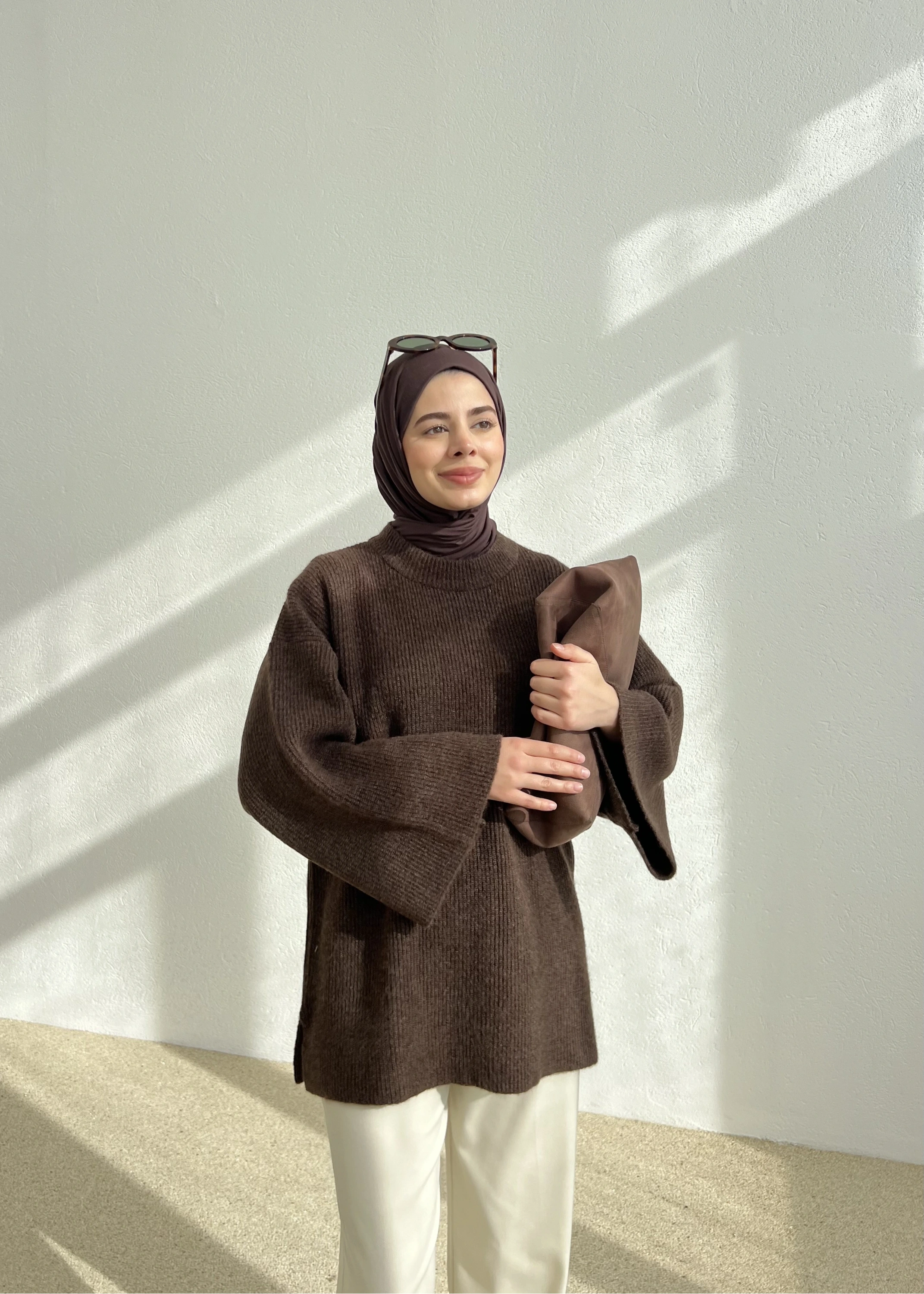 OVERSİZE DOKUMA KAZAK kahve