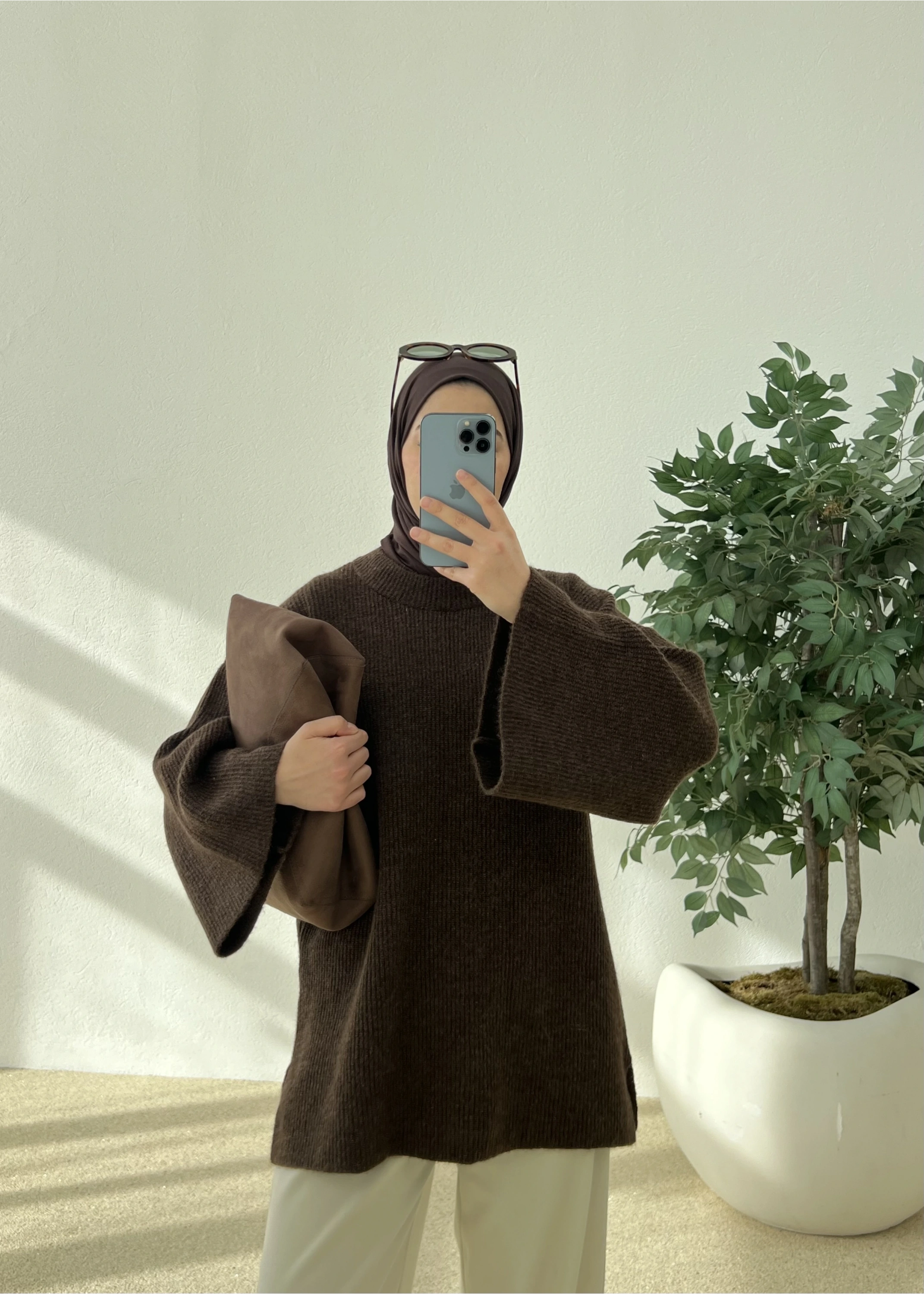 OVERSİZE DOKUMA KAZAK kahve