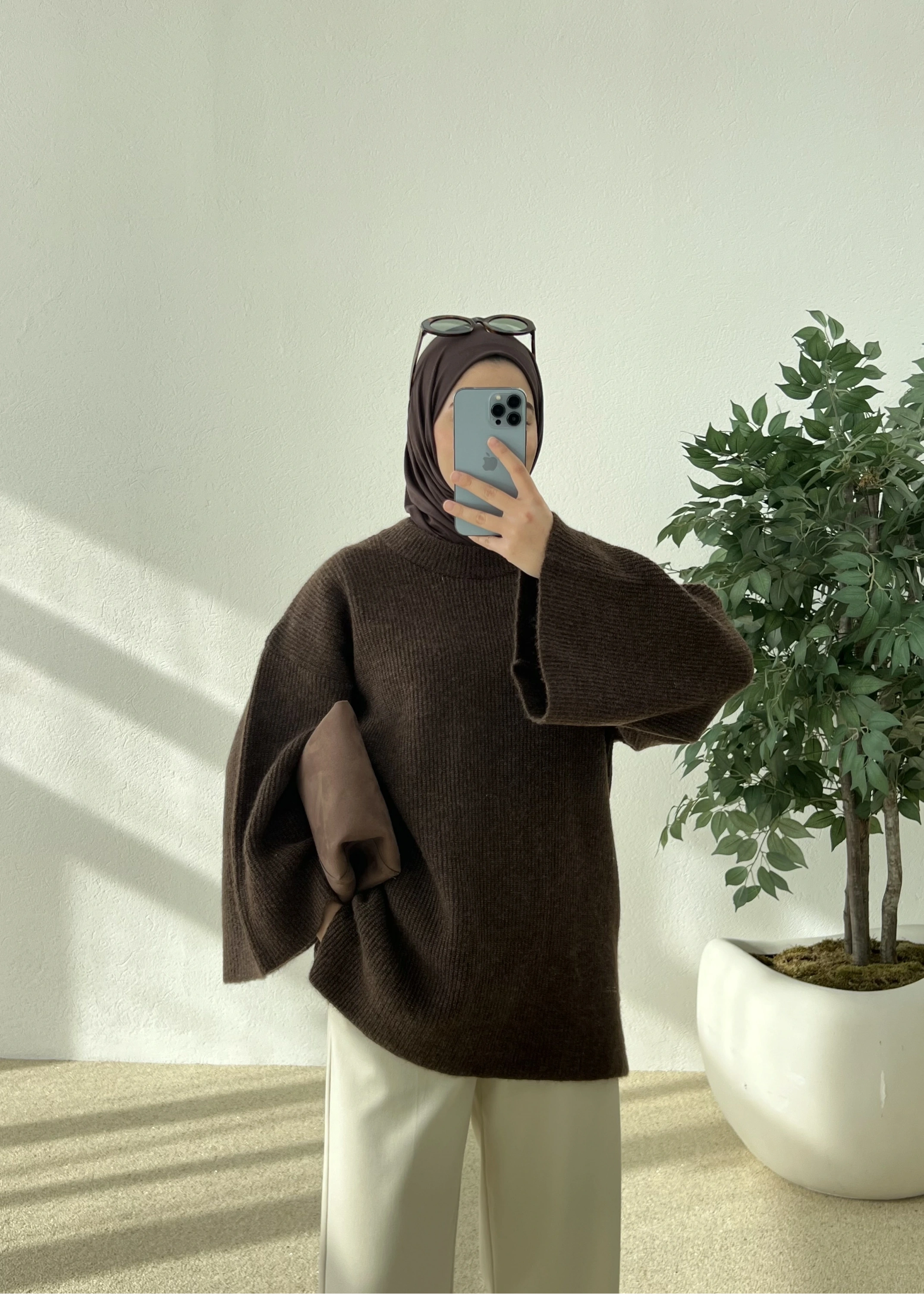 OVERSİZE DOKUMA KAZAK kahve