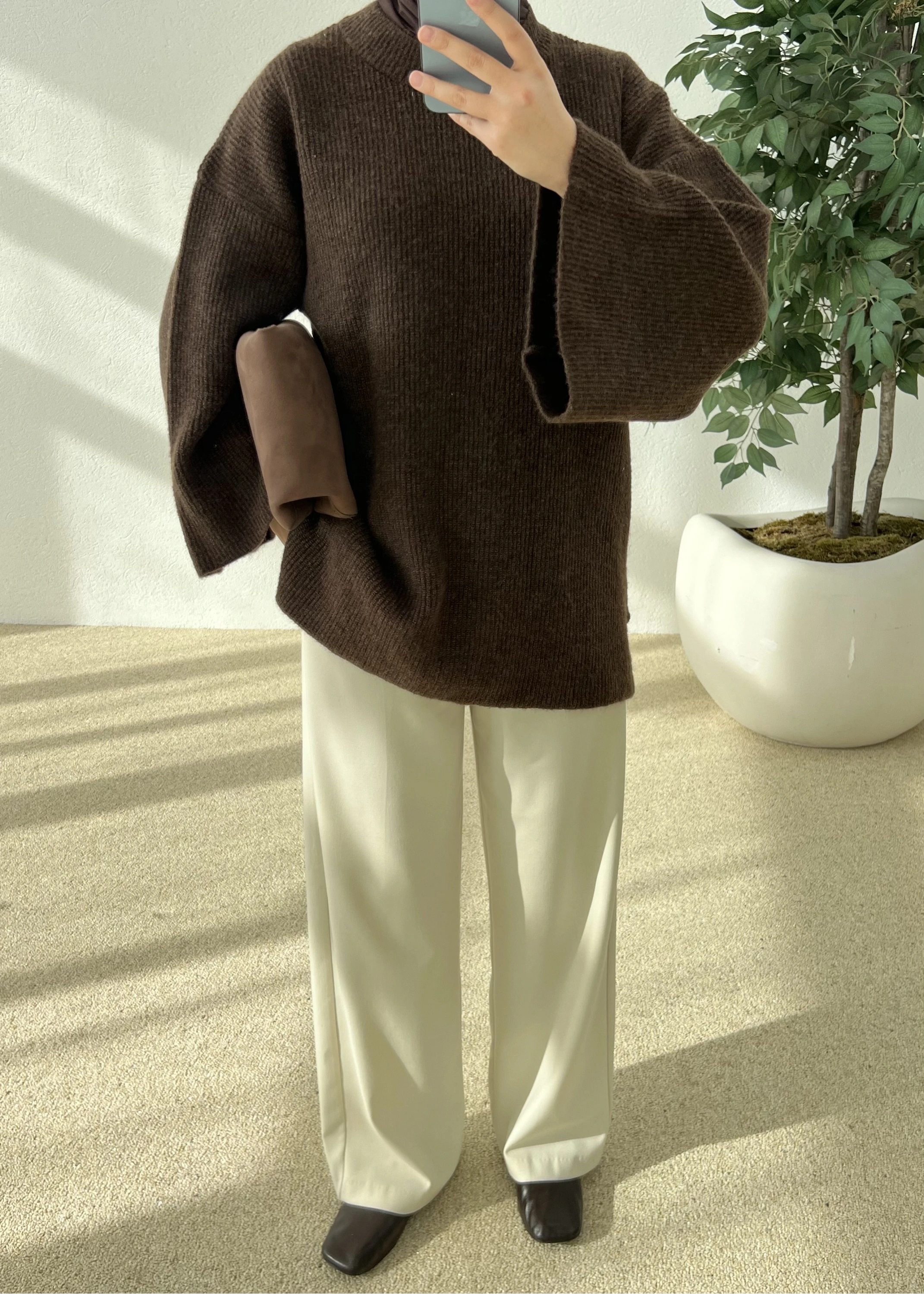 OVERSİZE DOKUMA KAZAK kahve