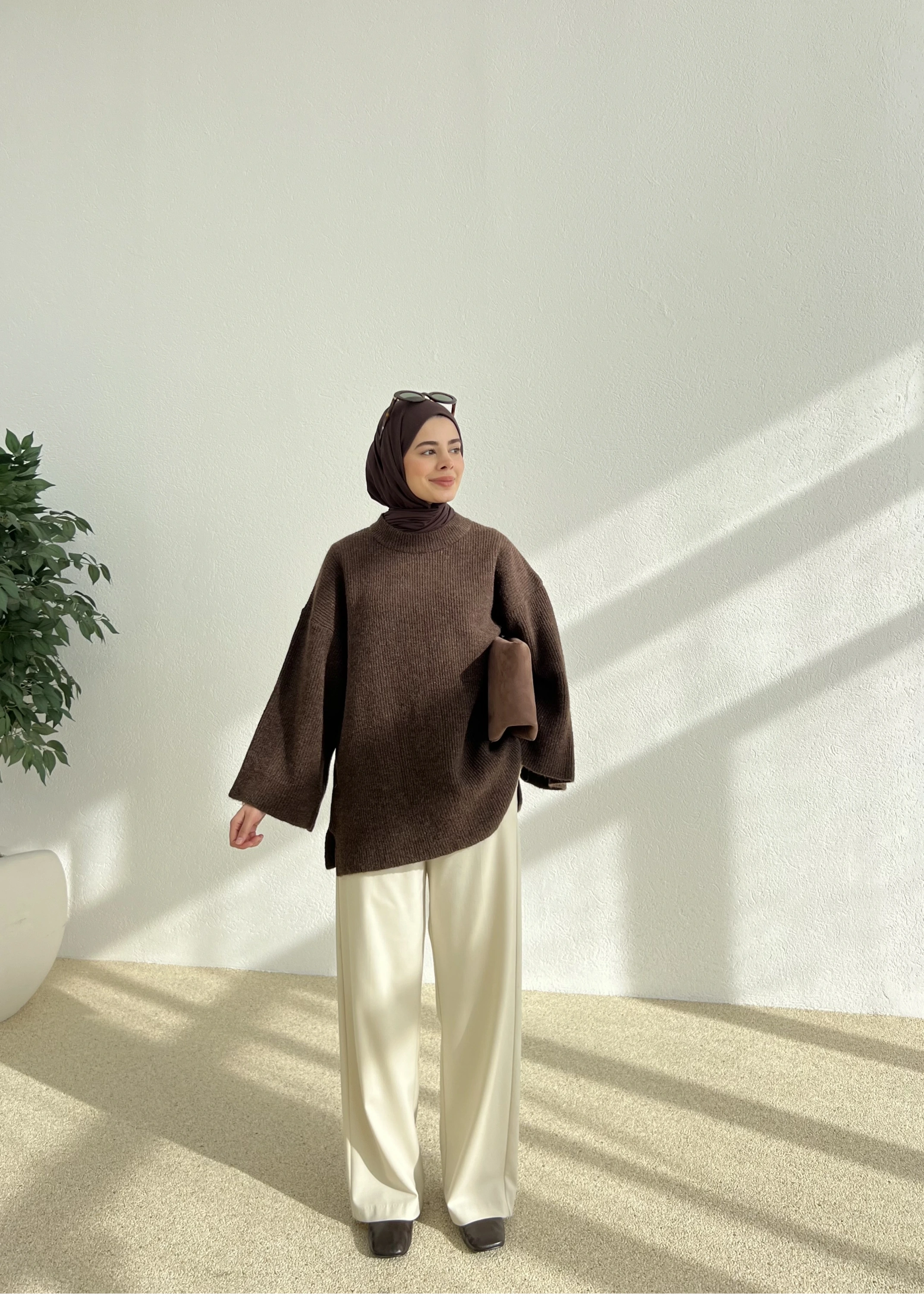 OVERSİZE DOKUMA KAZAK kahve