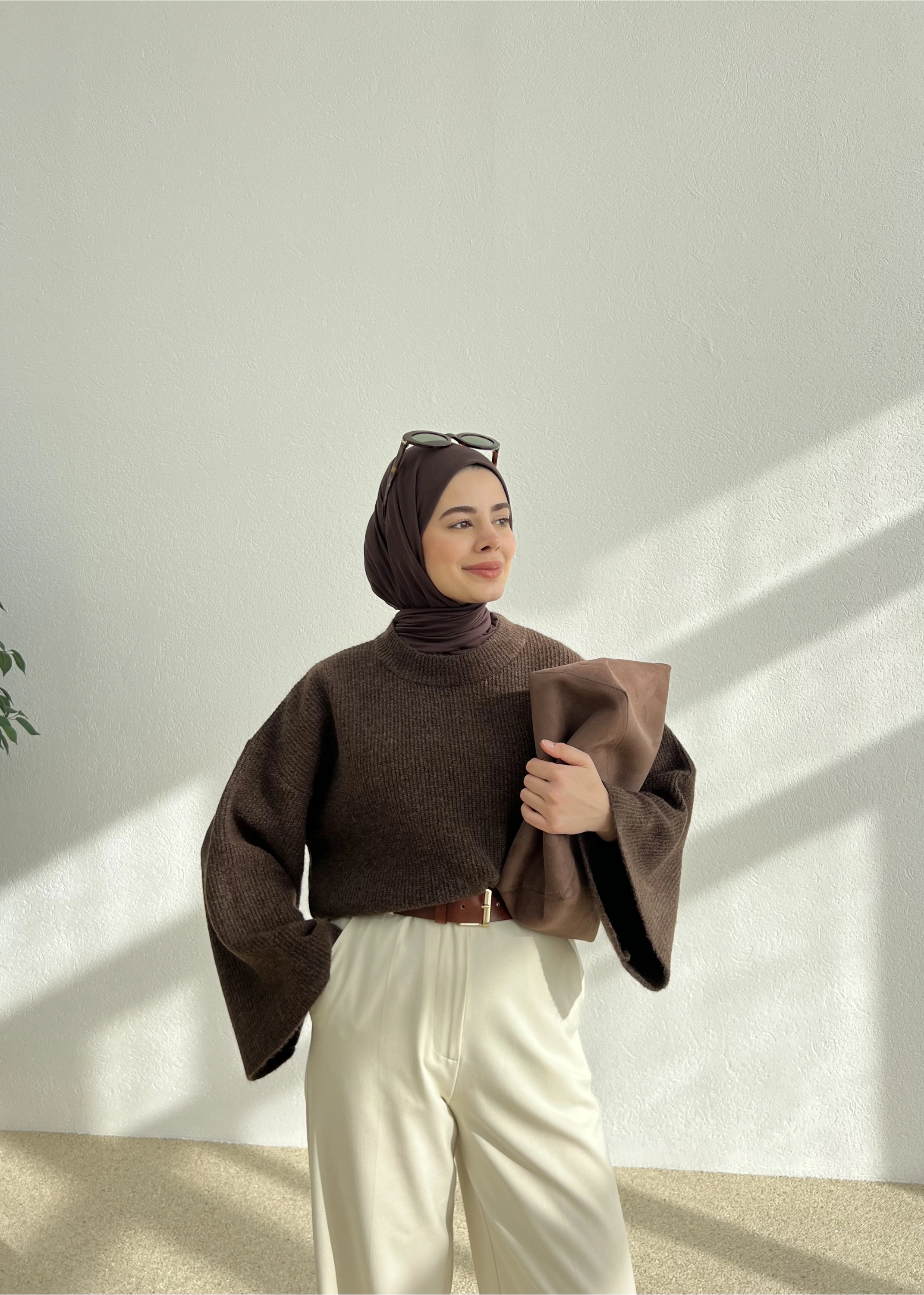 OVERSİZE DOKUMA KAZAK kahve