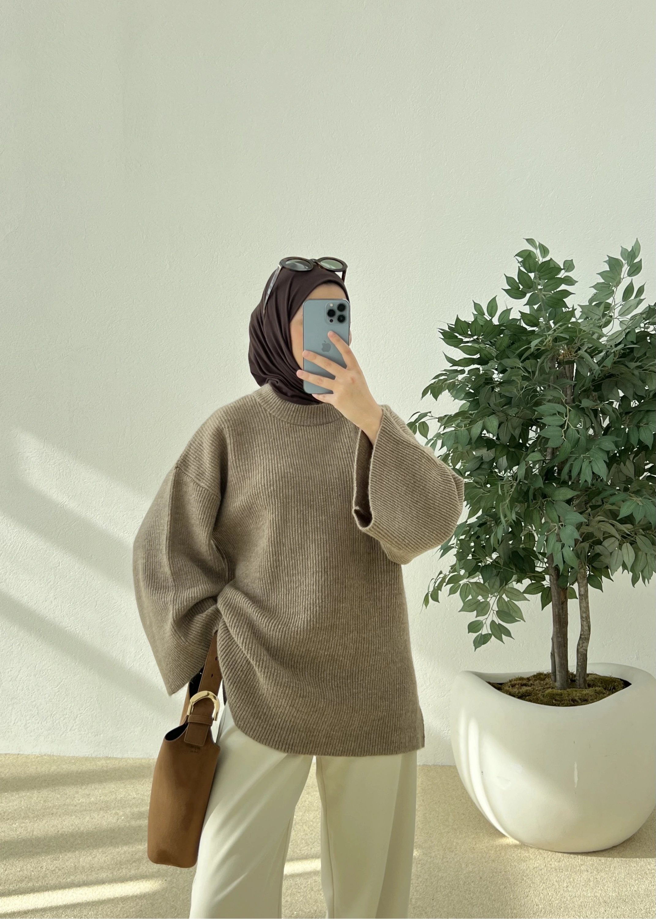 OVERSİZE DOKUMA KAZAK vizon