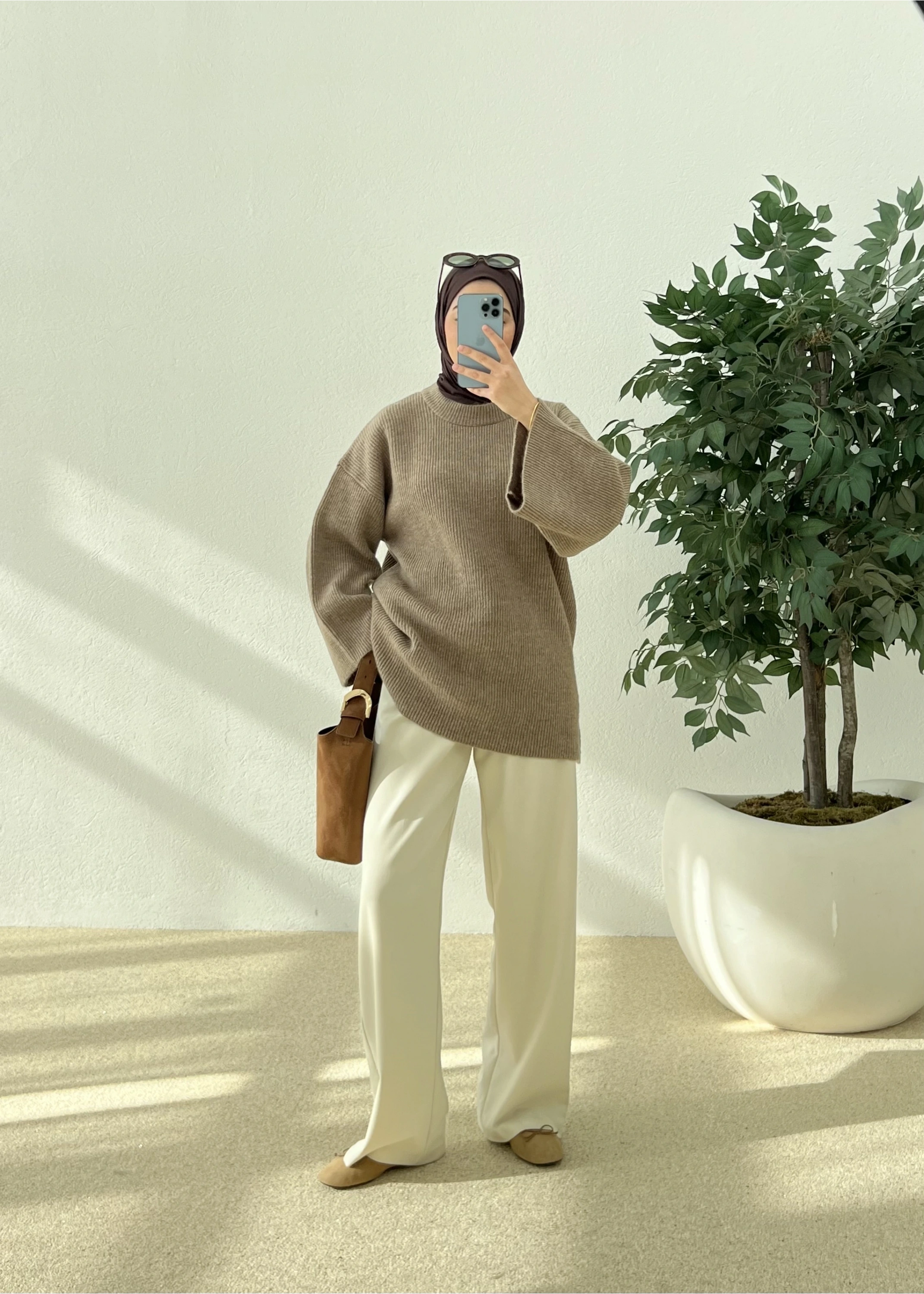 OVERSİZE DOKUMA KAZAK vizon