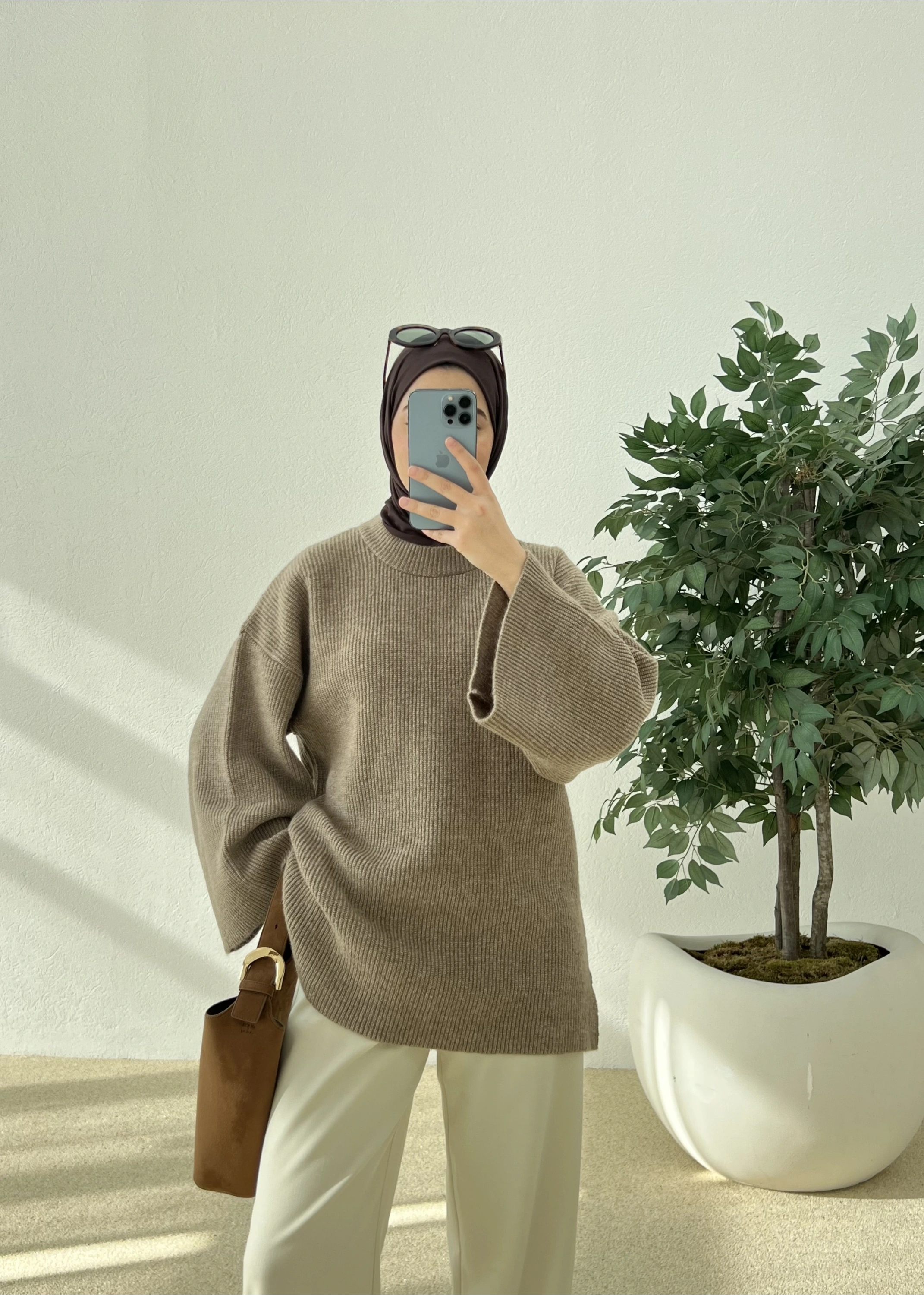 OVERSİZE DOKUMA KAZAK vizon