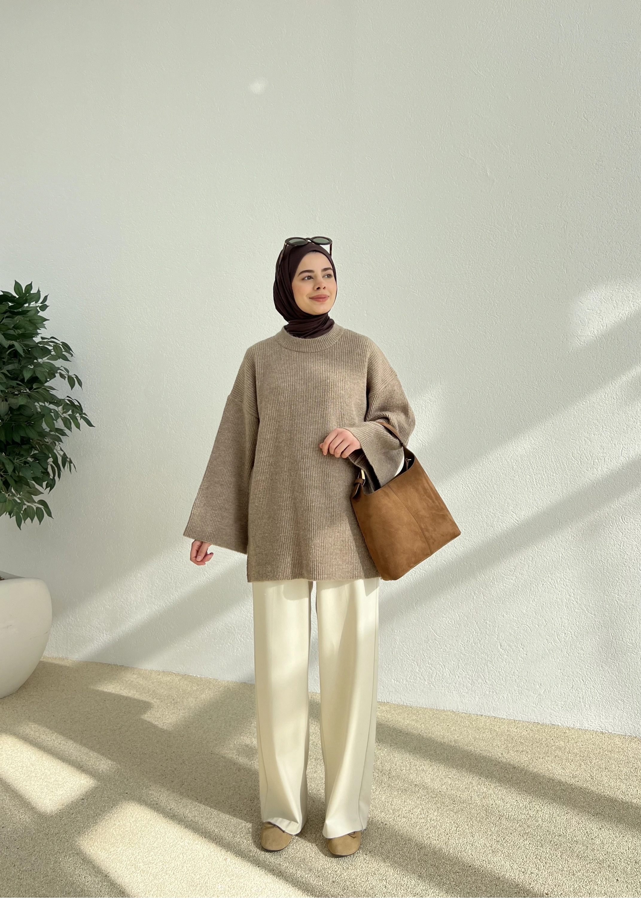 OVERSİZE DOKUMA KAZAK vizon