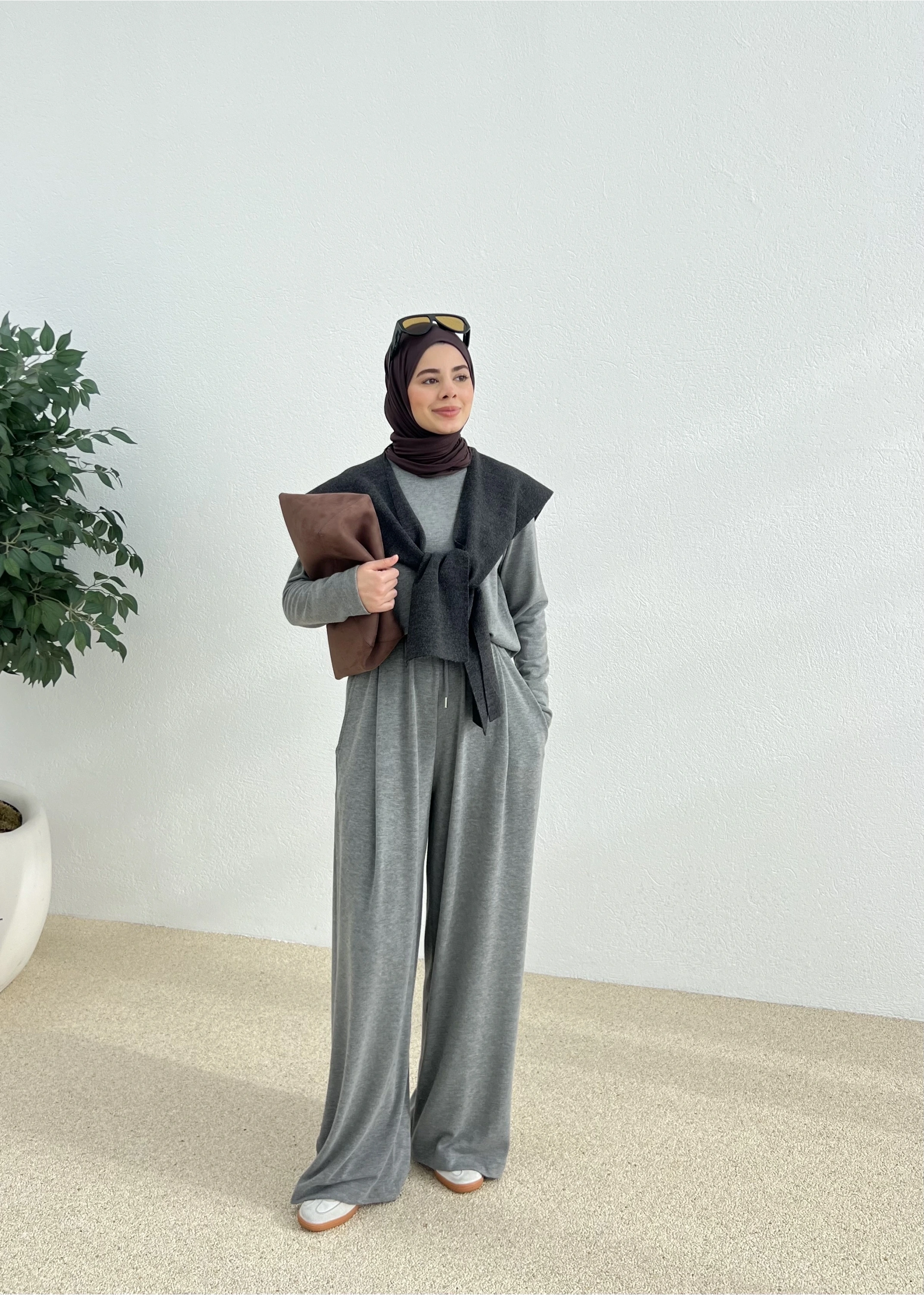 OVERSİZE DOKUMA MEVSİMLİK TAKIM gri