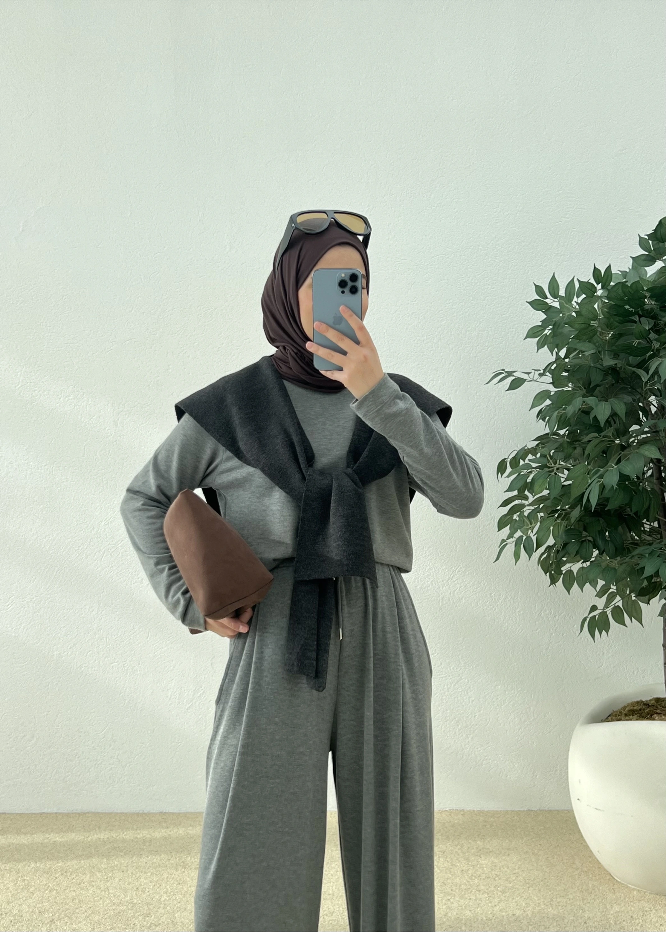 OVERSİZE DOKUMA MEVSİMLİK TAKIM gri