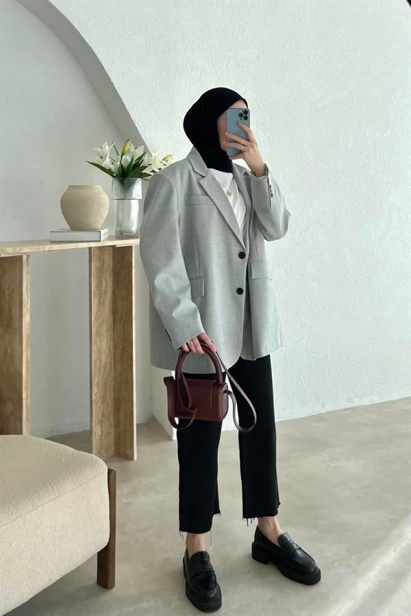 Oversize gri blazer