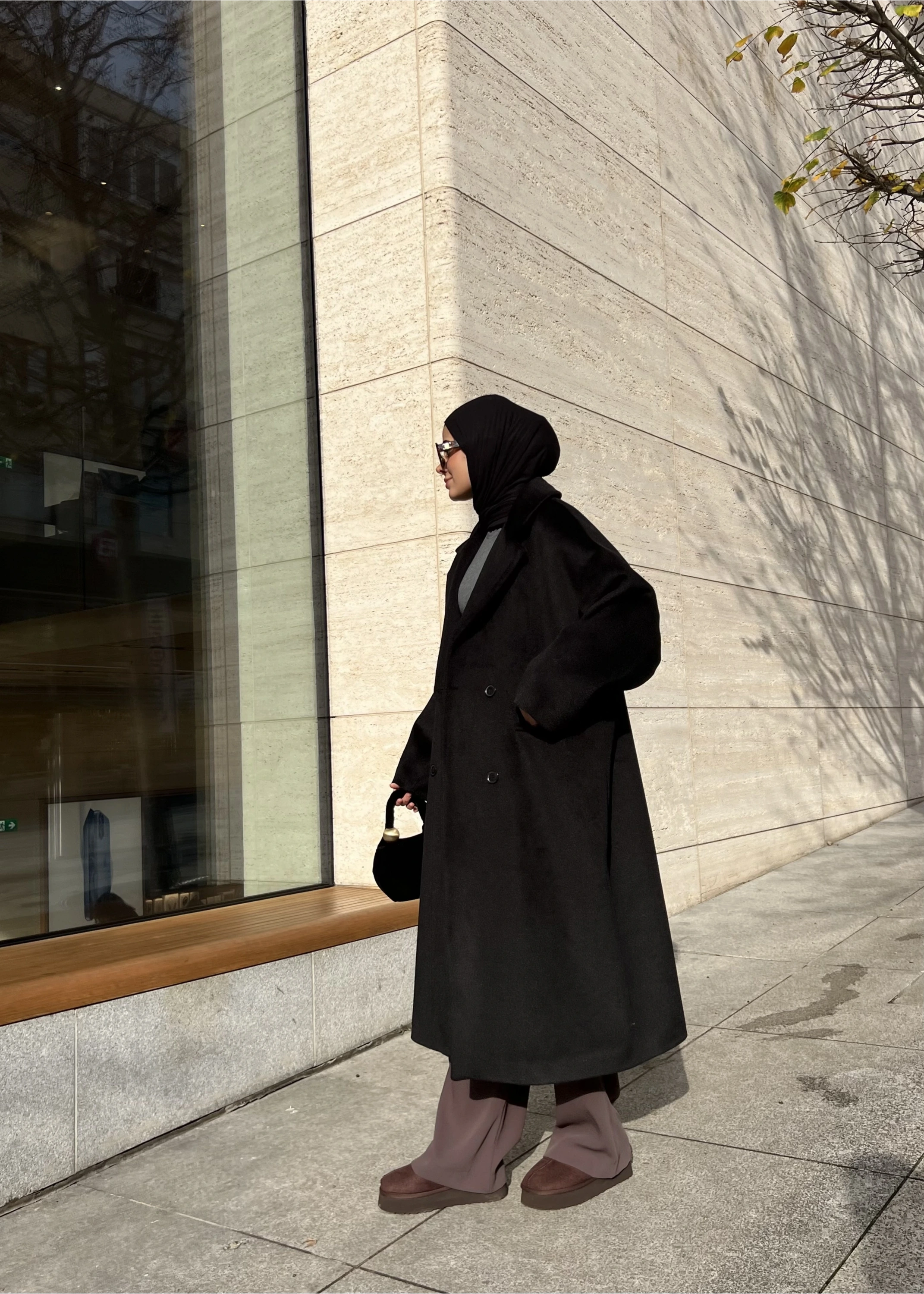 Oversize İtal yün dokulu düğmeli kaban